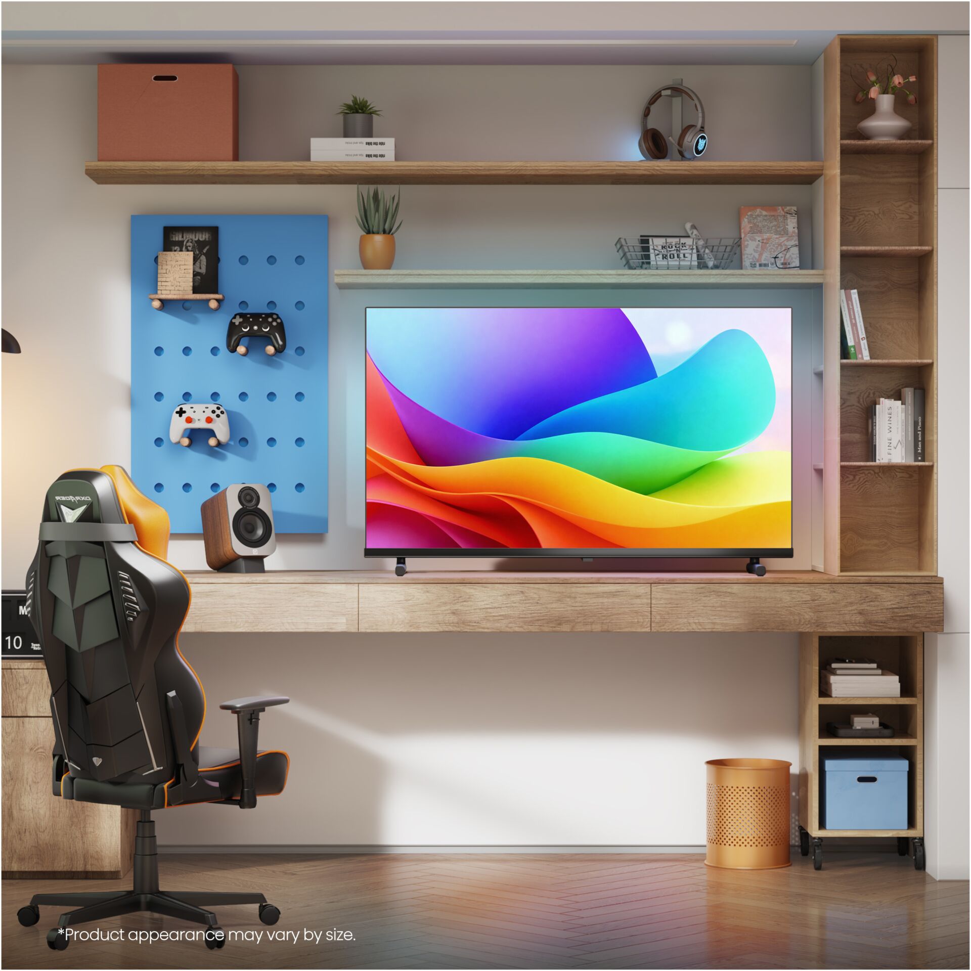 Gamingstuhl, Fernseher, Gamingzubehör, Soundsystem, Schreibtisch-Setup
