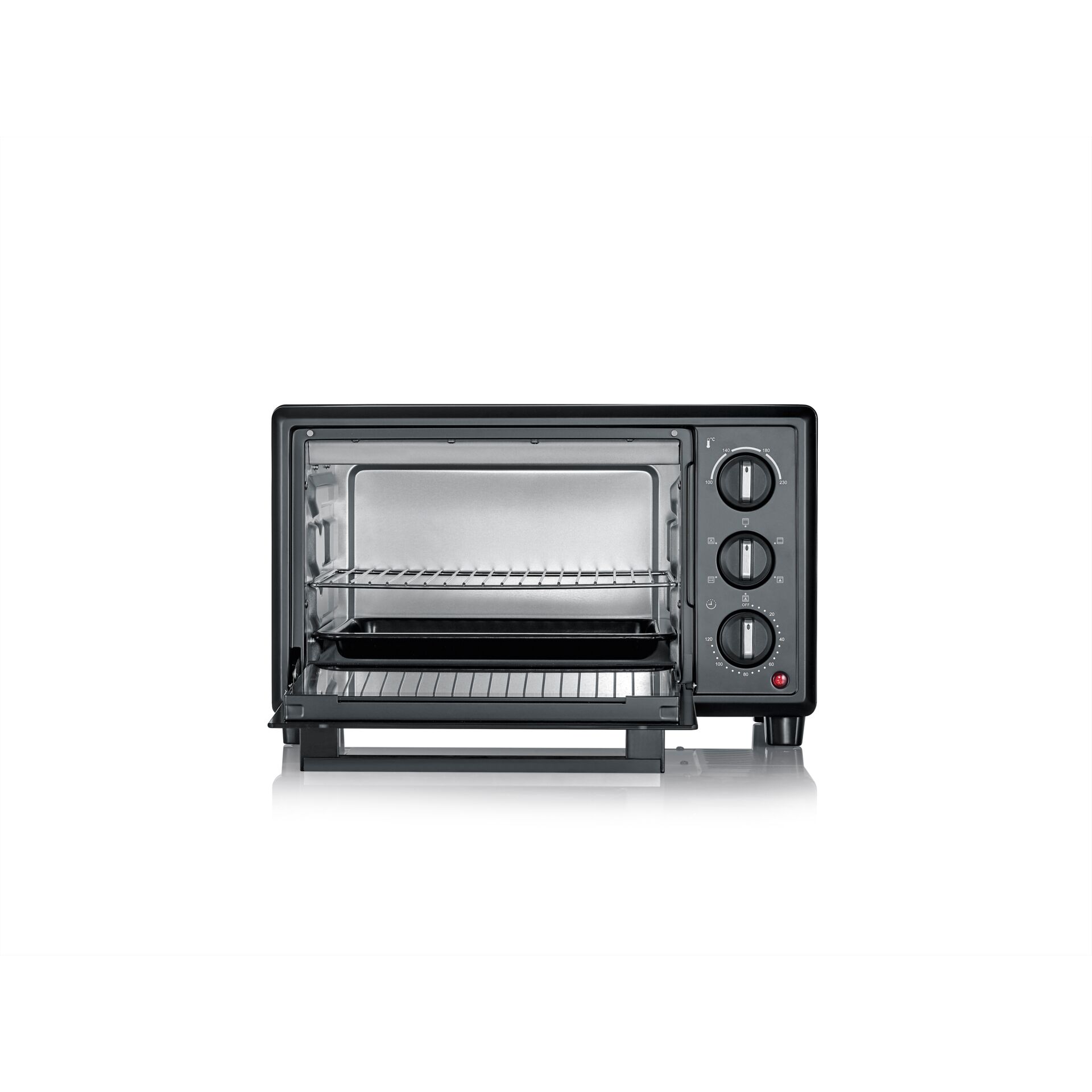 Toastereinstellgerät, Kleingerät-Backofen, Edelstahl, Dreifachregler, Drahtgitterkorb