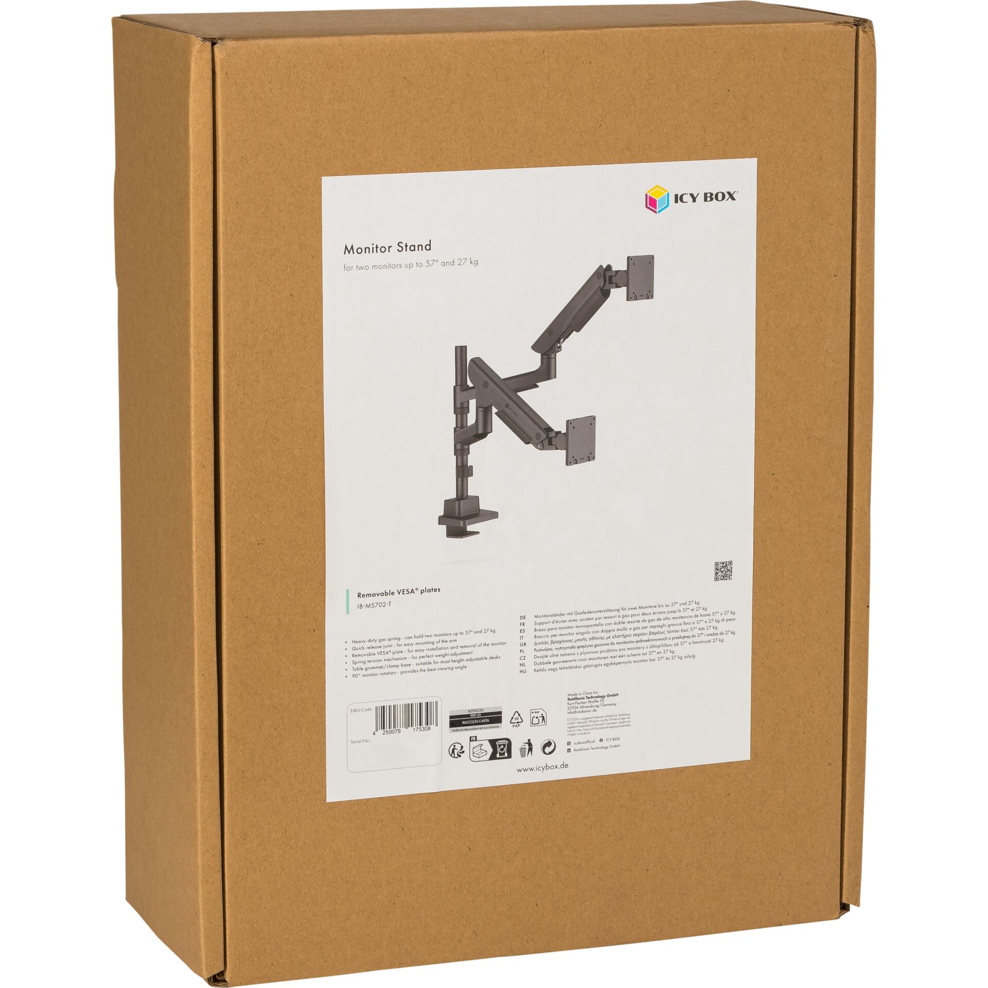 ICY BOX IB-MS702-T  Monitorständer für 2 Monitore