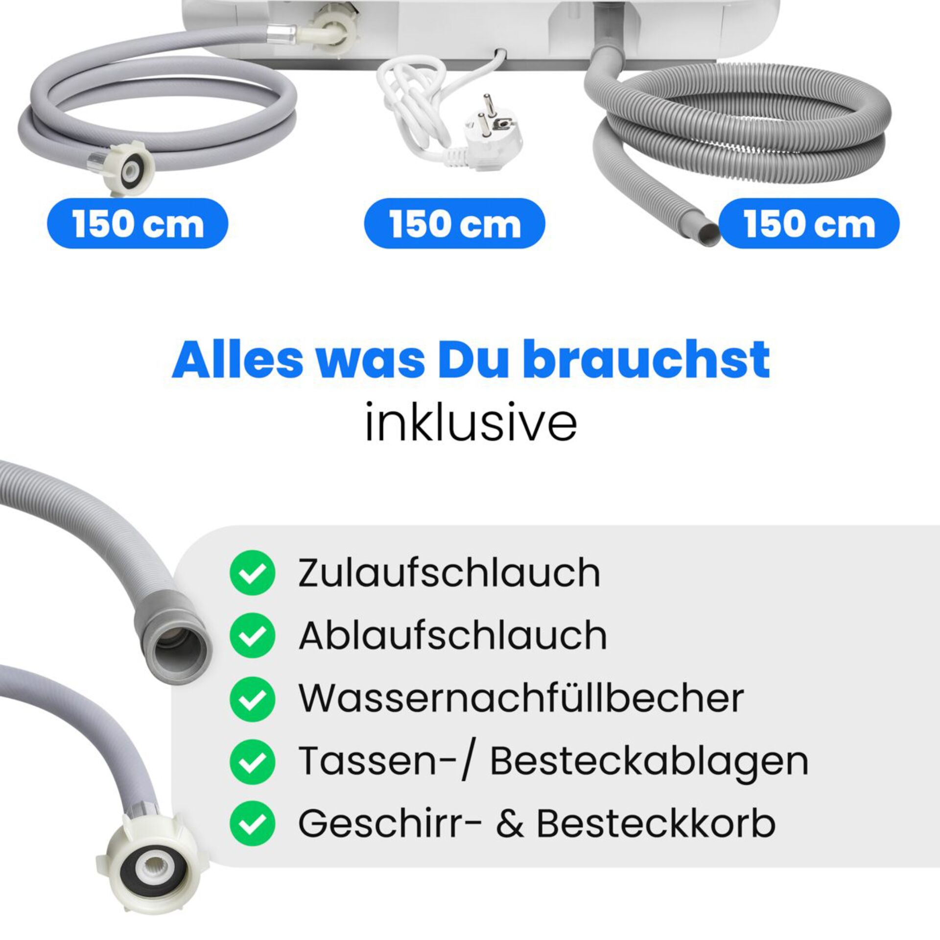 Schlauch, Wasseranschluss, Maschineneinrichtung, 90-150 cm, Kabelanschluss