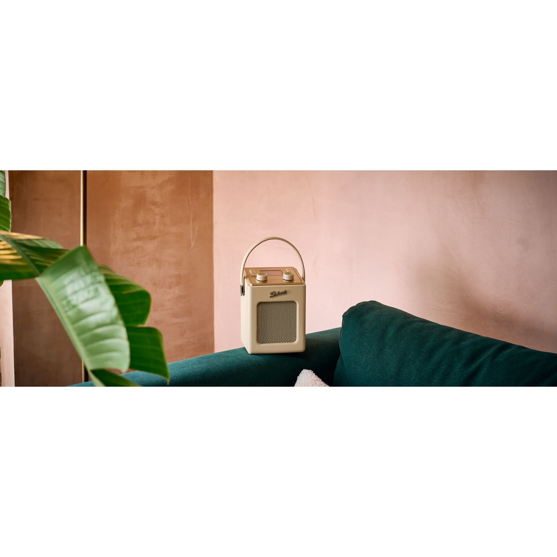 Tragbarer Lautsprecher, Cremefarben, Tragegriff, Retro-Design