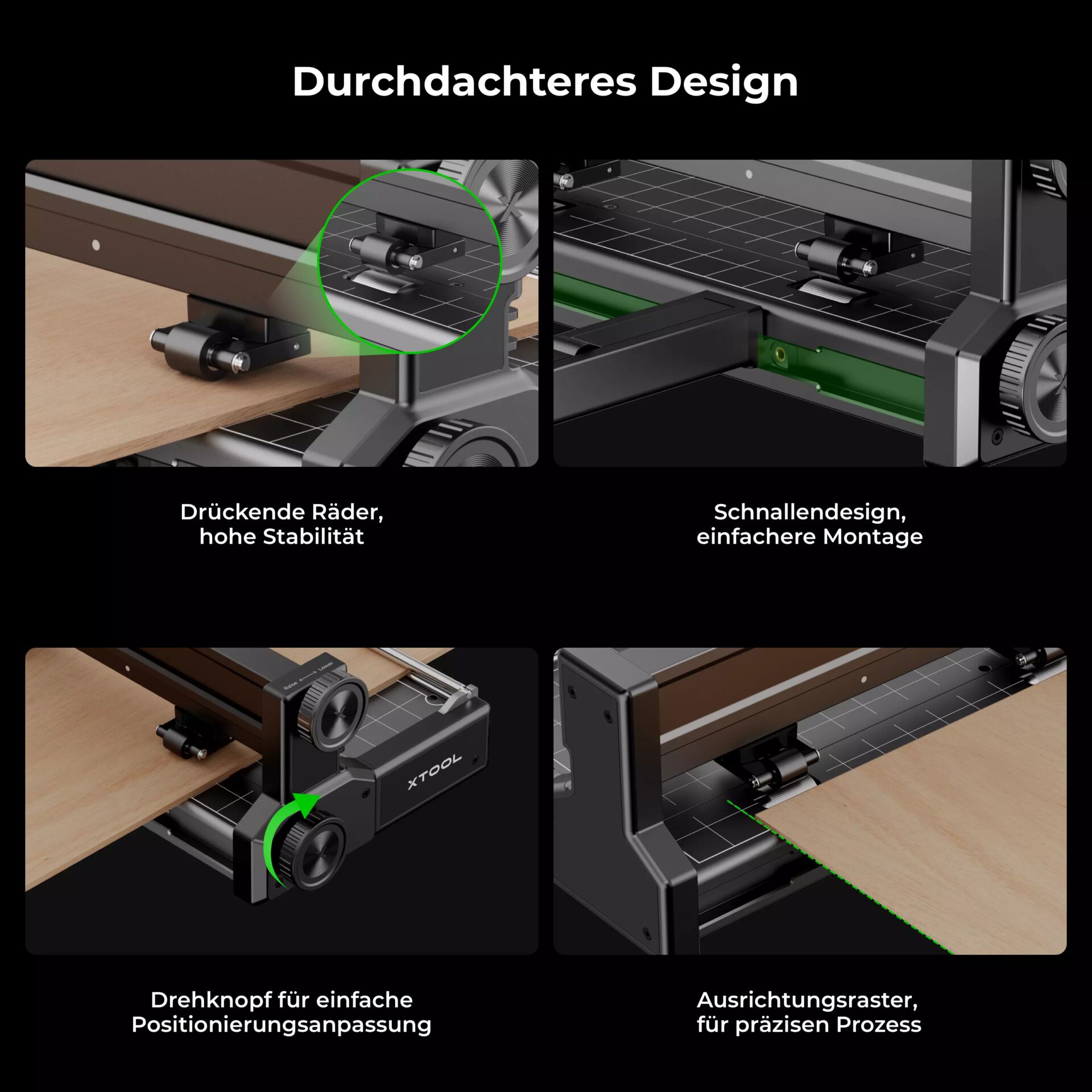 Konstruktionswerkzeug, Holzführung, Rollenführung, Drehknopf, Positionsanpassung