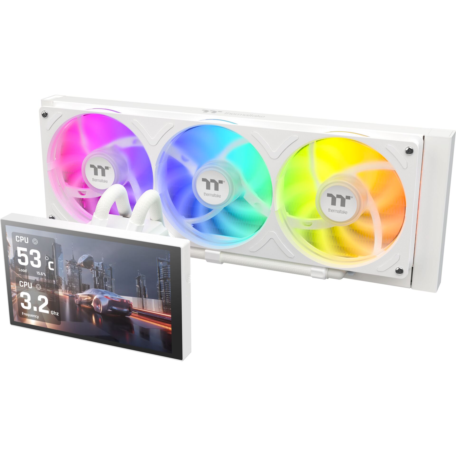 All-in-one Cooler, RGB-Lüfter, CPU-Kühlblock, LCD-Anzeige, weiße Front