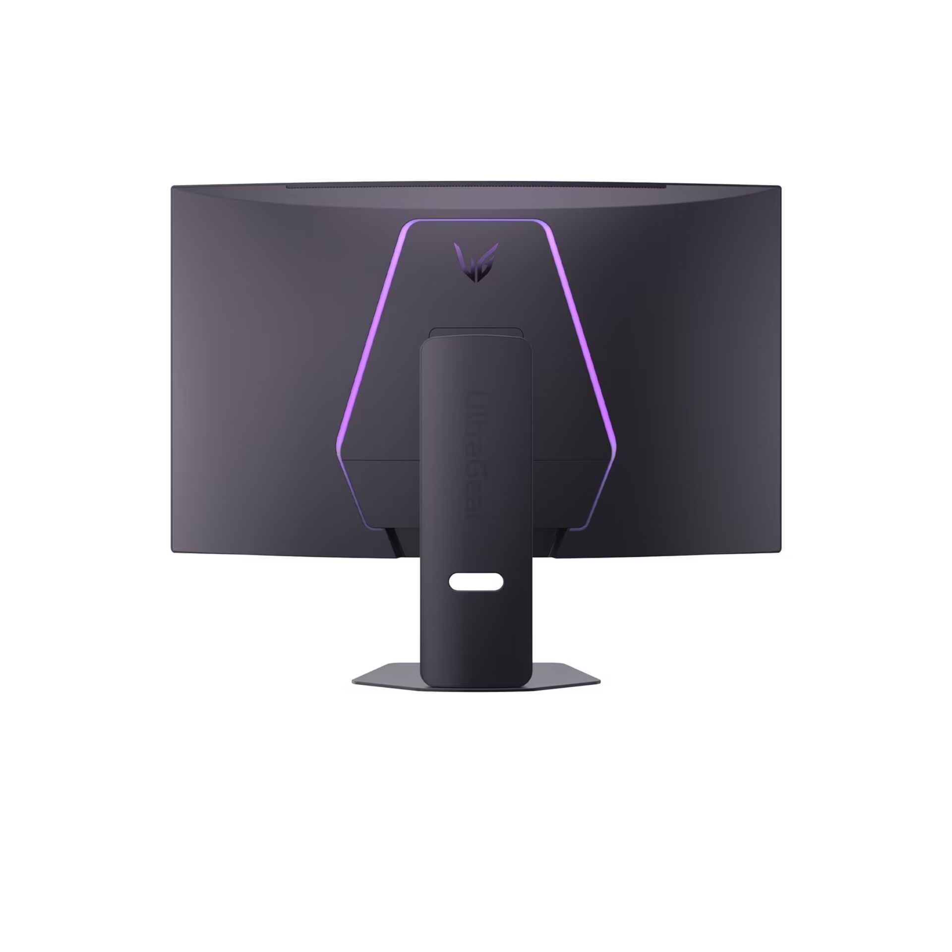 gaming-monitor, stützen, lila-led, rückseite-pult, dunkelgrau