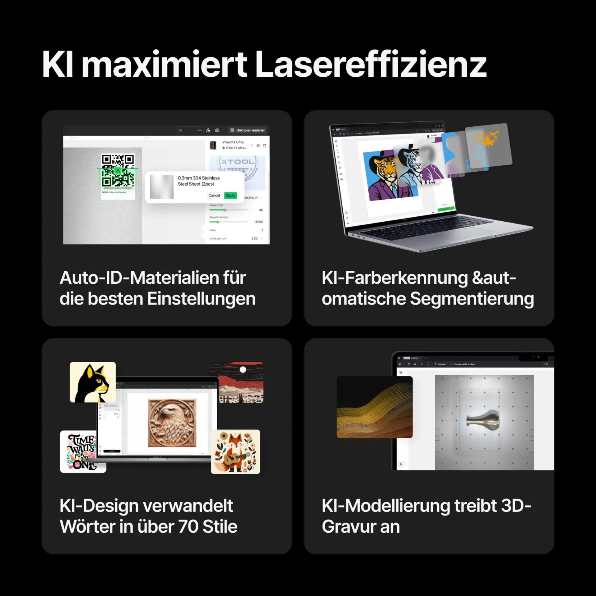 KI, Bildbearbeitung, Lasereffizienz, Design, 3D-Gravur