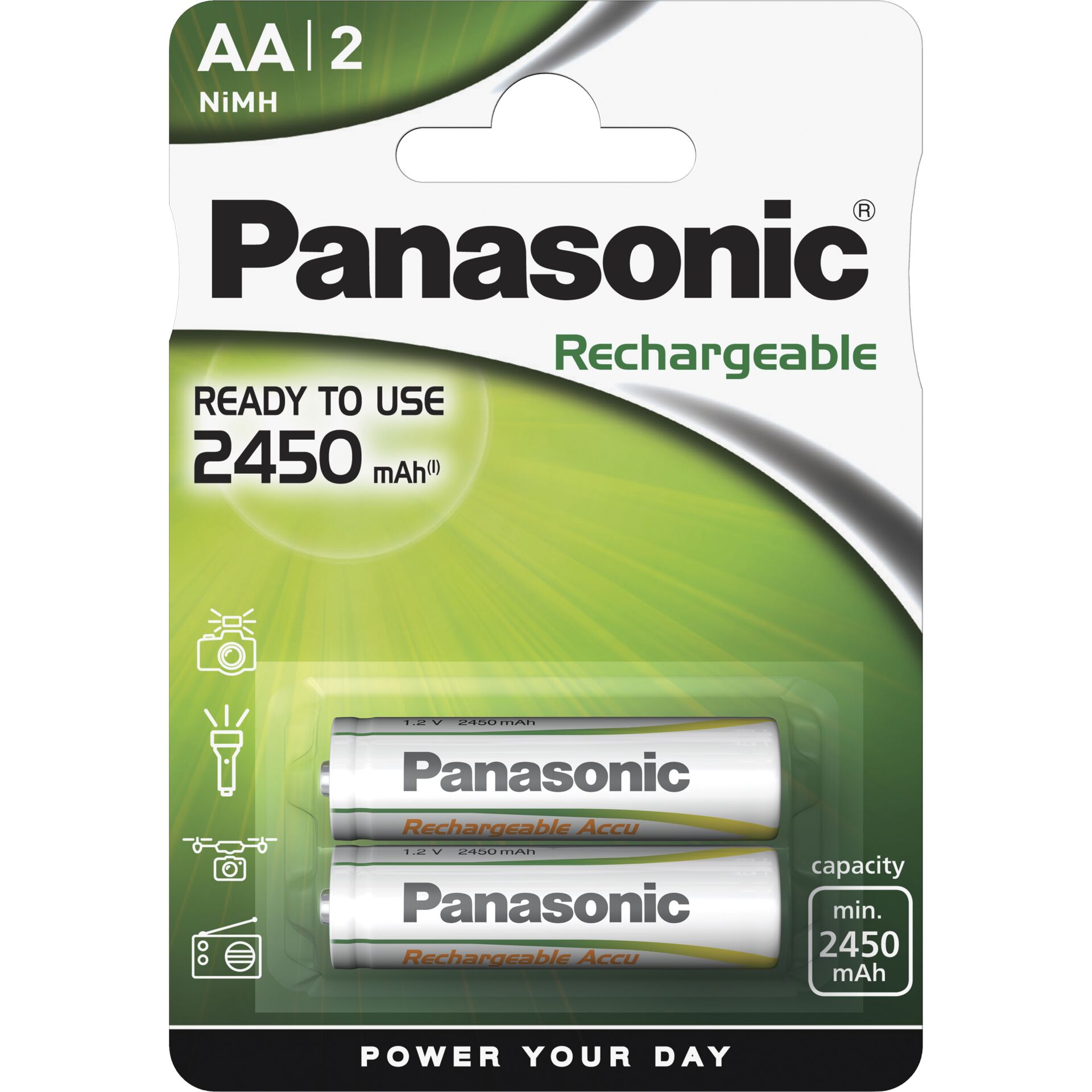 1x2 Panasonic Akku NiMH Mignon  AA 2450 mAh Rechargeable Evolta