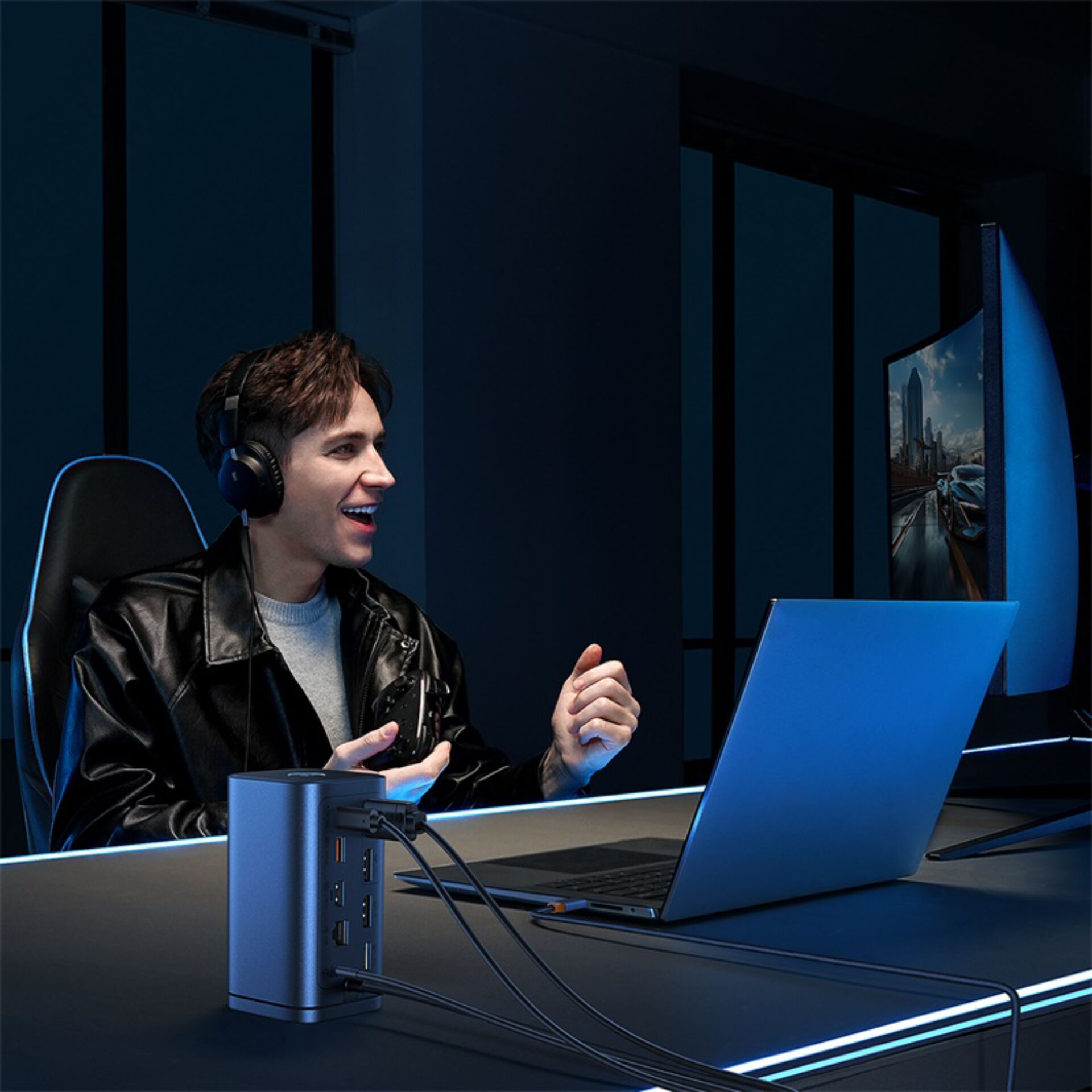 Person, Laptop, PC, Kopfhörer, Gesicht