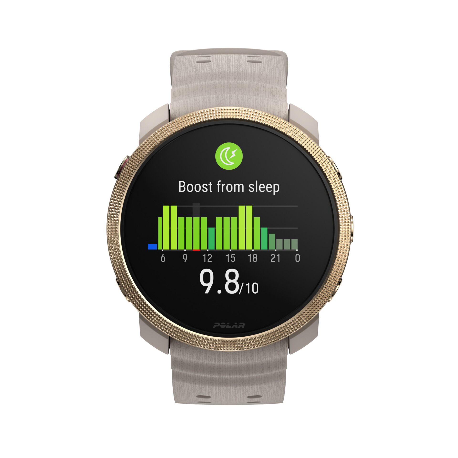 Smartwatch, Herzfrequenz, Schlaftracking, Goldrand, Lederband