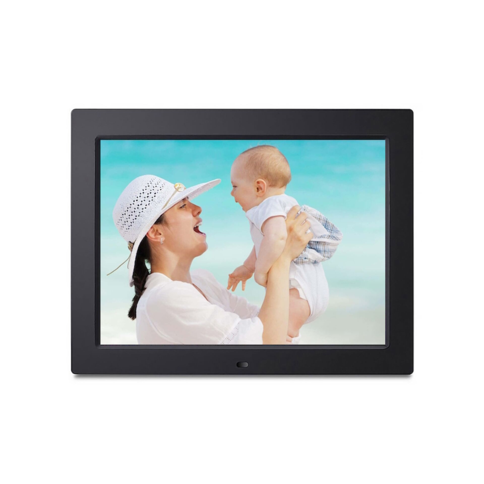 Display, Digital Photo Frame, Schwarzer Rahmen, Strandfoto, Mutter und Baby