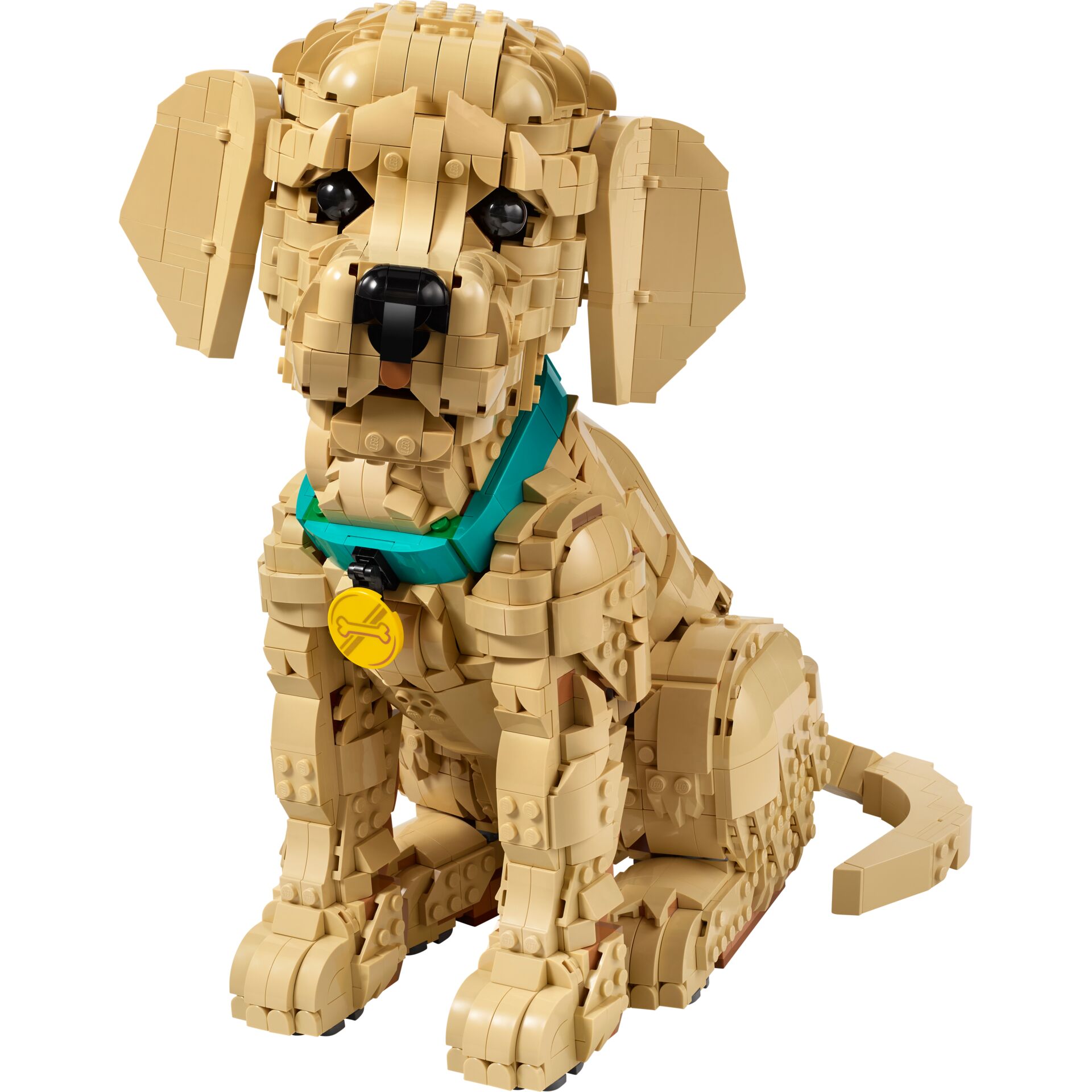 Lego-Hund, LEGO-Skulptur, sandfarbener Hund, Collie, Kunststoffsteine