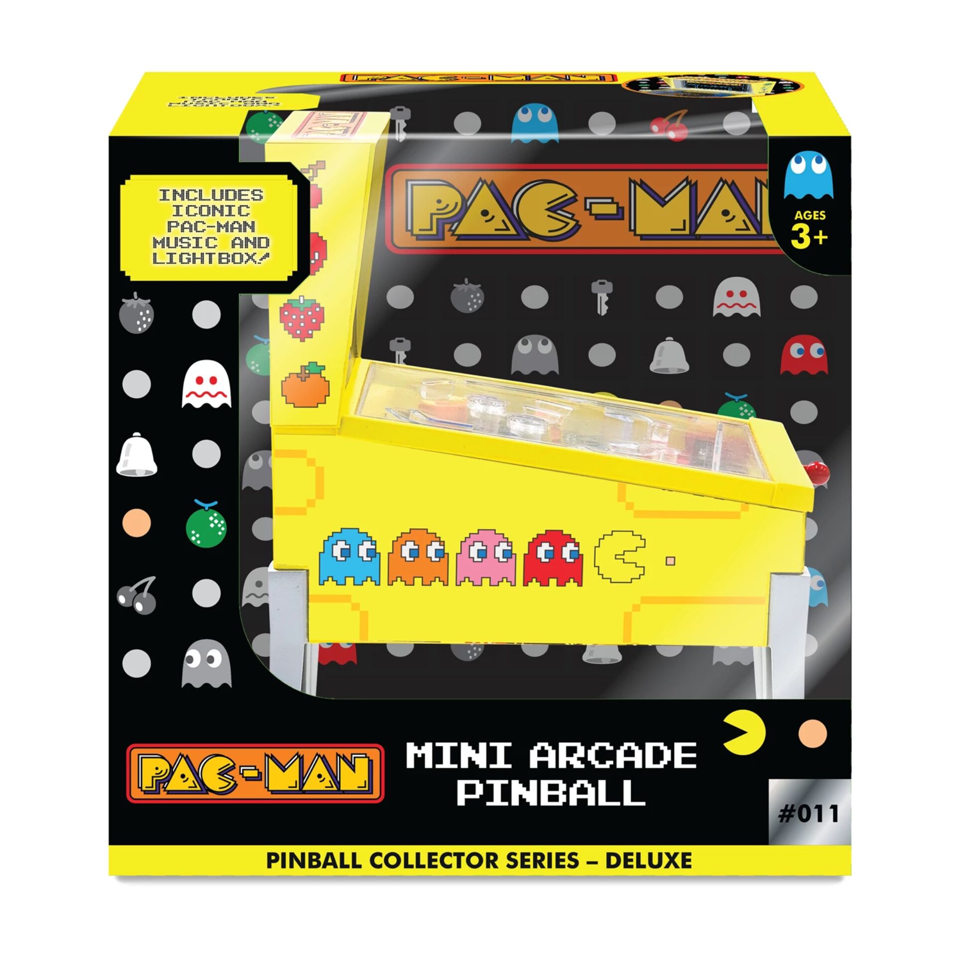 Mini Arcade Pinball, Pac-Man, Gelber Automatenkasten, Pixellierte Geister, Sammler-Serie