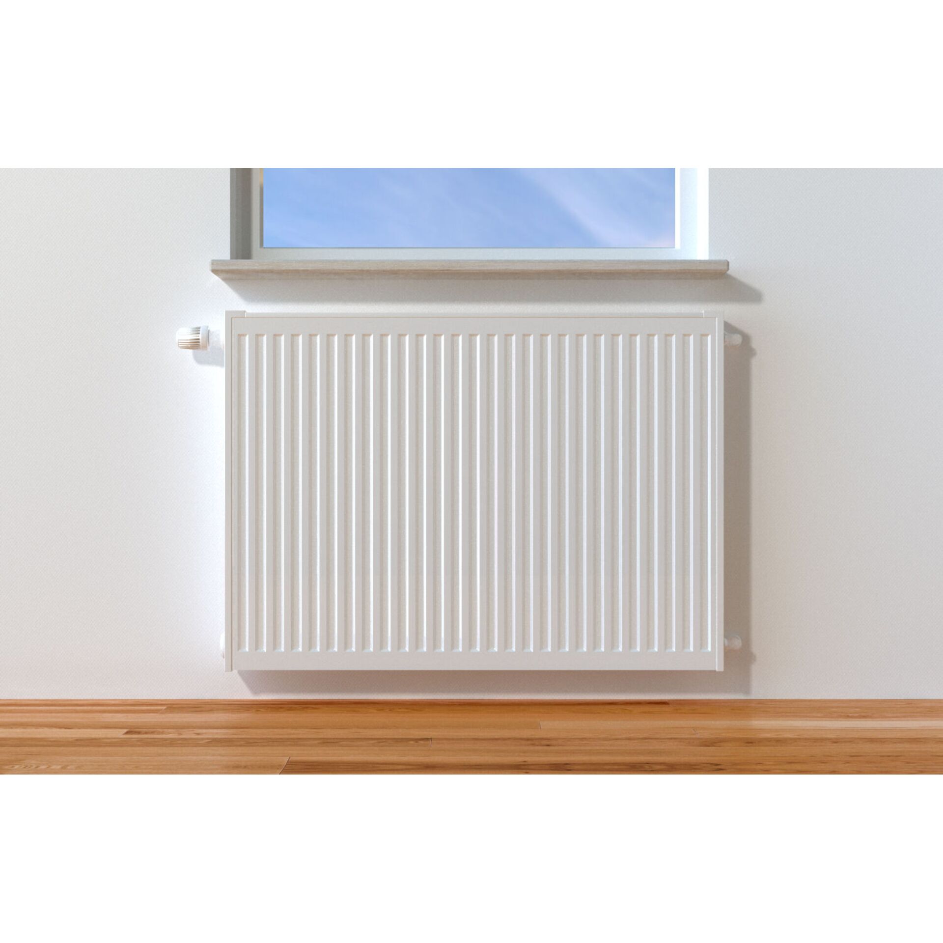 Heizkörper, Radiator, Wandheizkörper, Weiß, Holzboden
