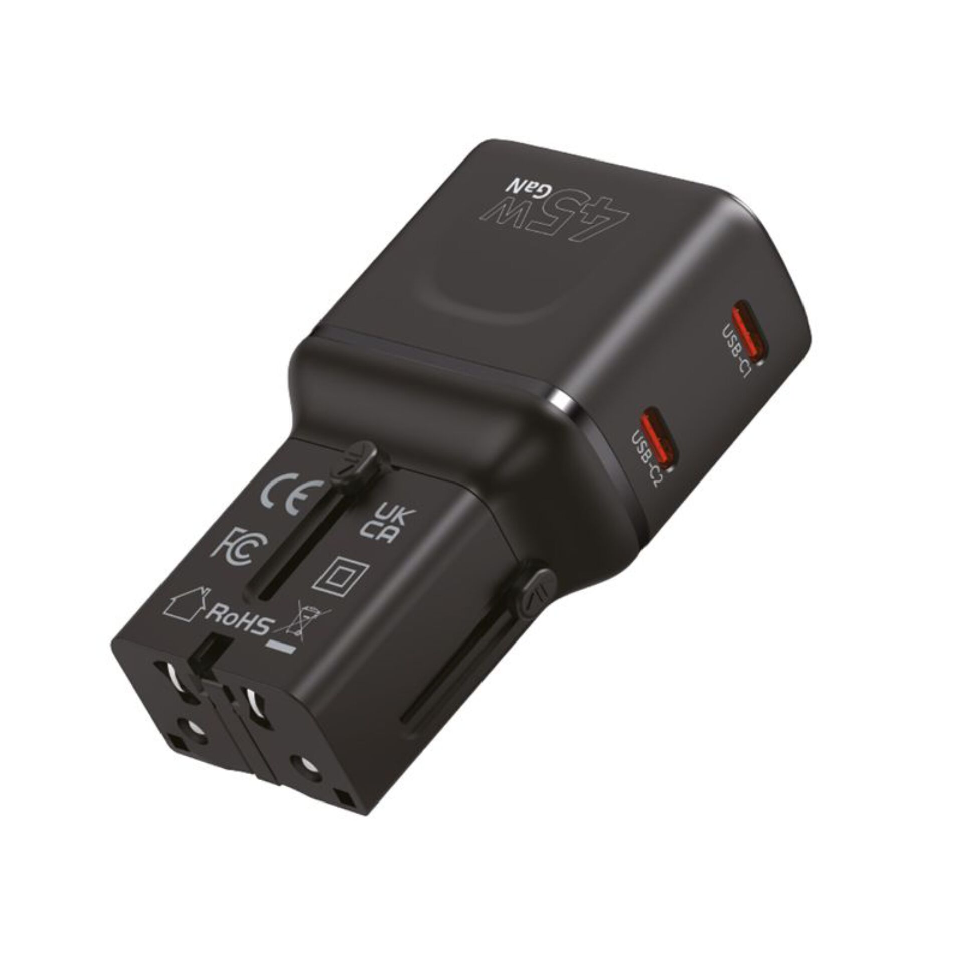 USB-Ladegerät, EU-Stecker, Multipladegerät, kompakt, schwarz