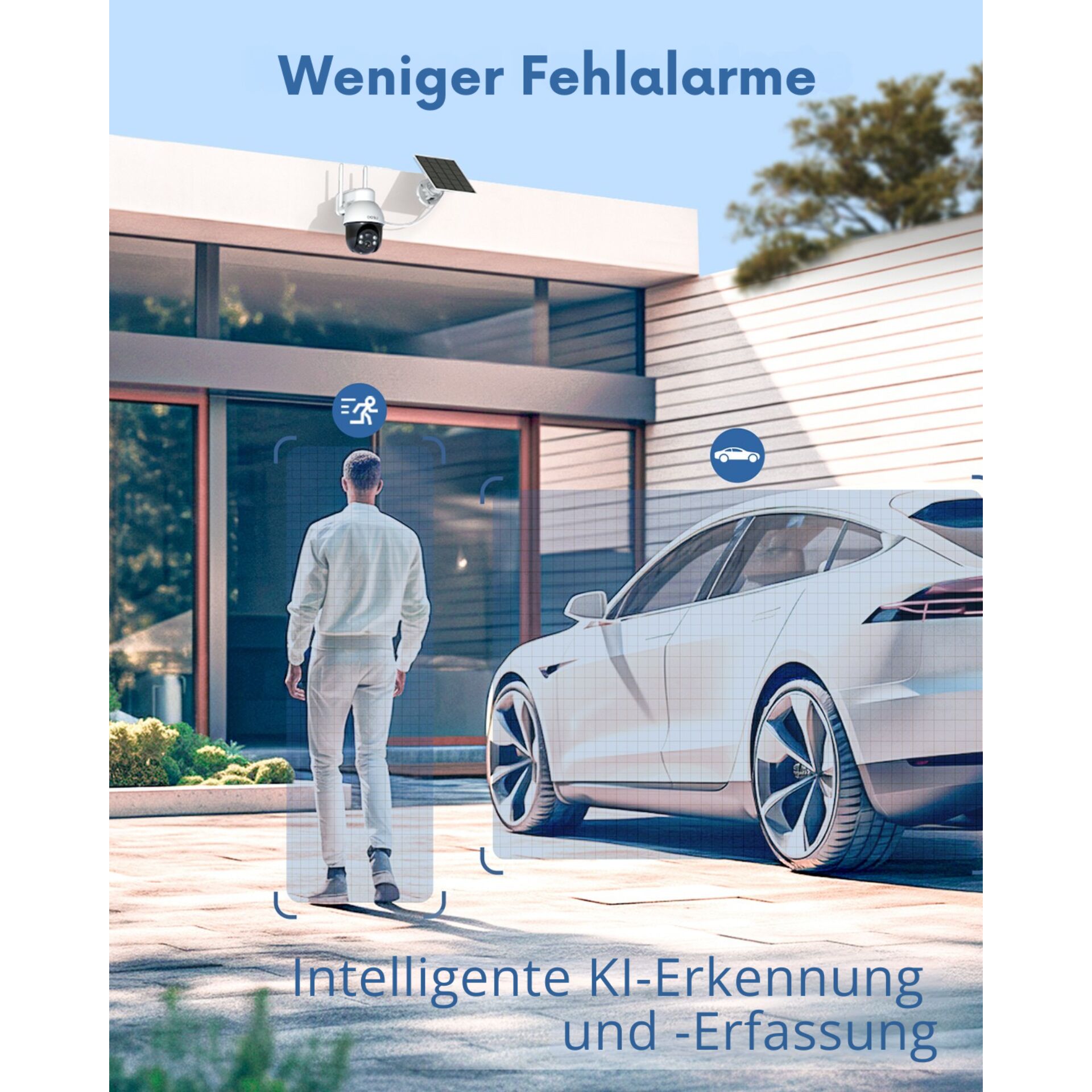 Überwachungskamera, Außenkamera, Sicherheitskamera, KI-Erkennung, Autoerkennung