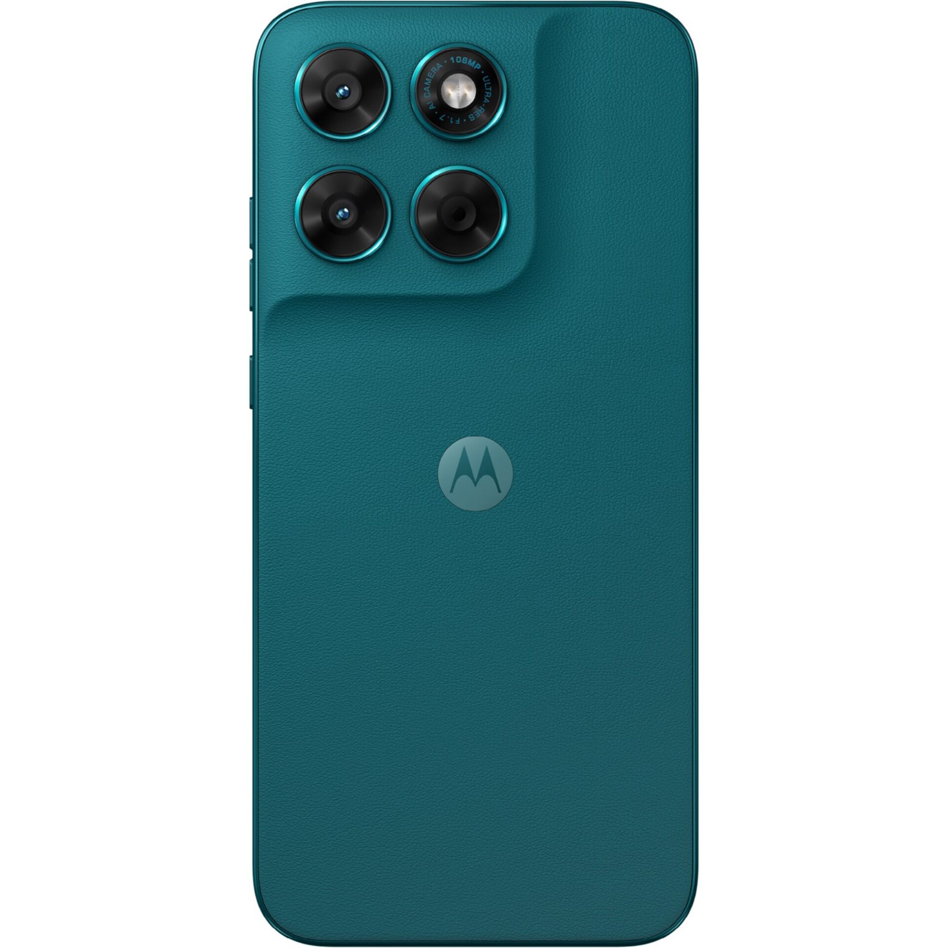 smartphone, quad camera, teal, back, leather-like
