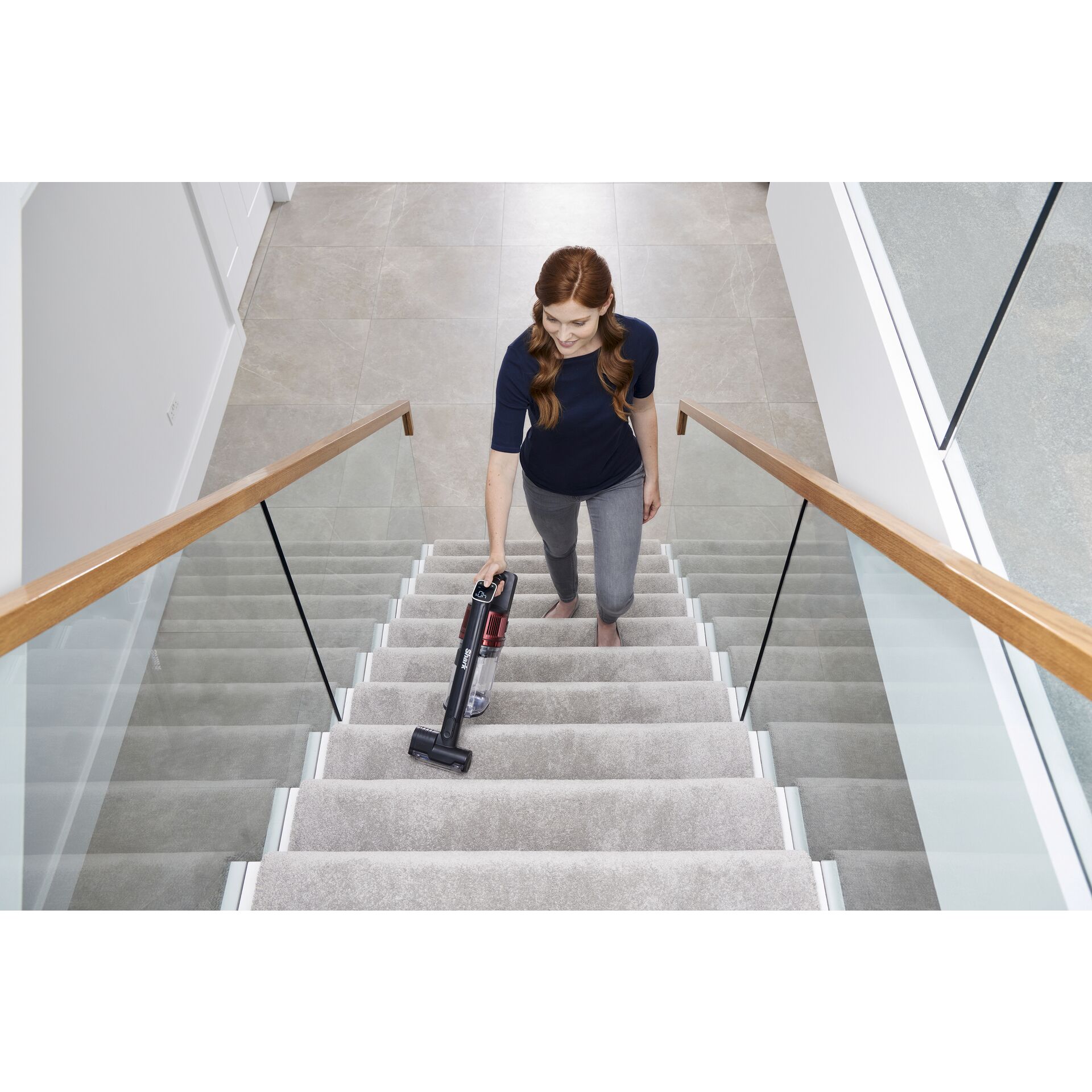 Treppe, Handlauf, Erwachsener, Person, Frau