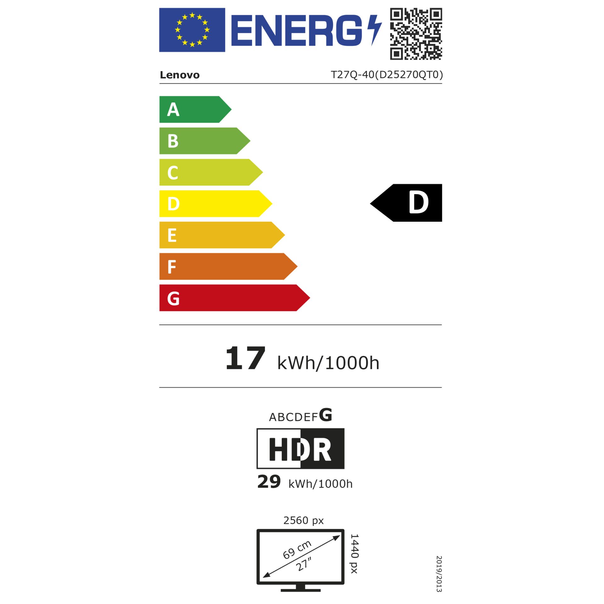 Energieetikette, Akkus, 17 kWh/1000h, HDRAusgang, Bildschirmgröße 27"