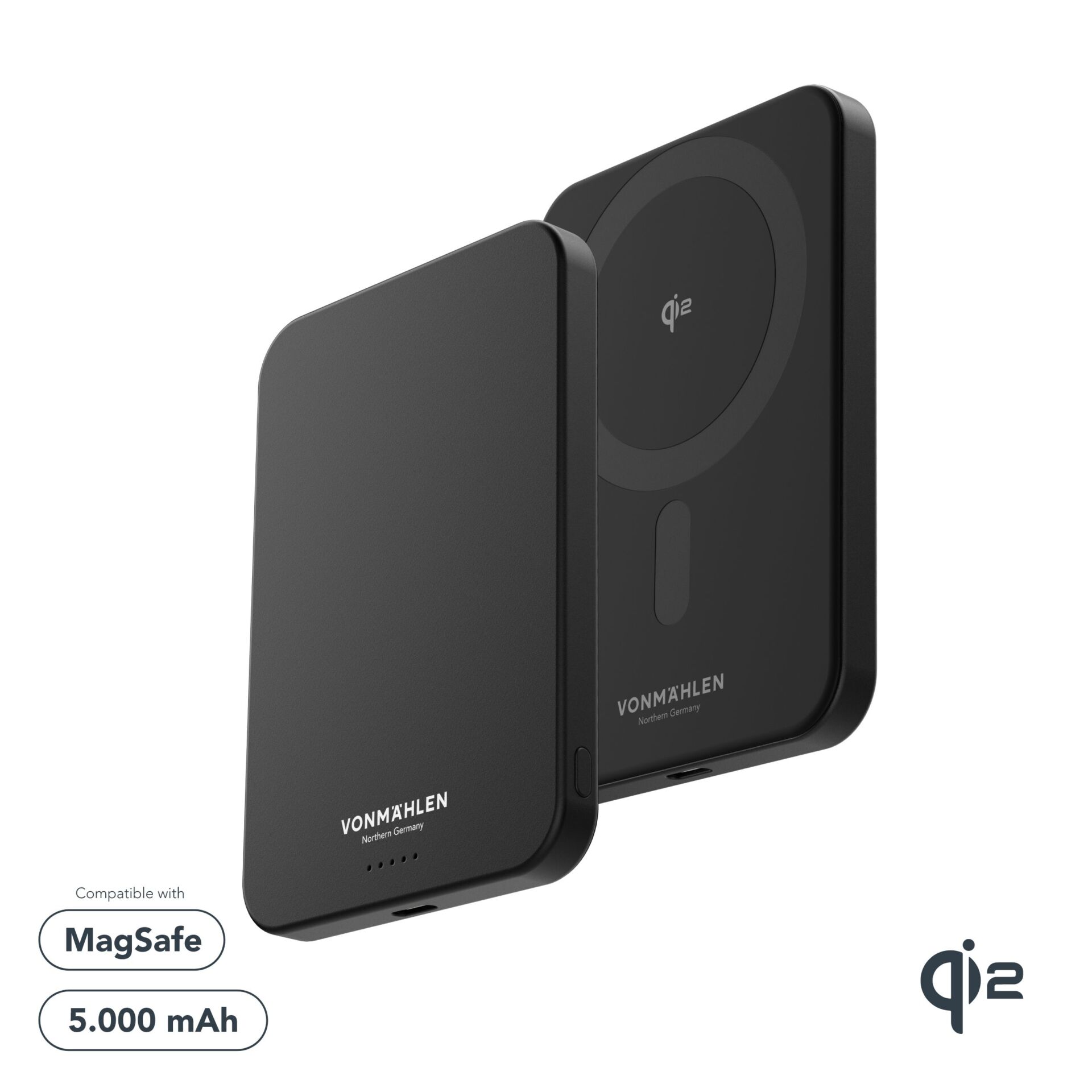 Qi2 Wireless-Lader, MagSafe kompatibel, 5.000 mAh, Doppelspule, schwarz