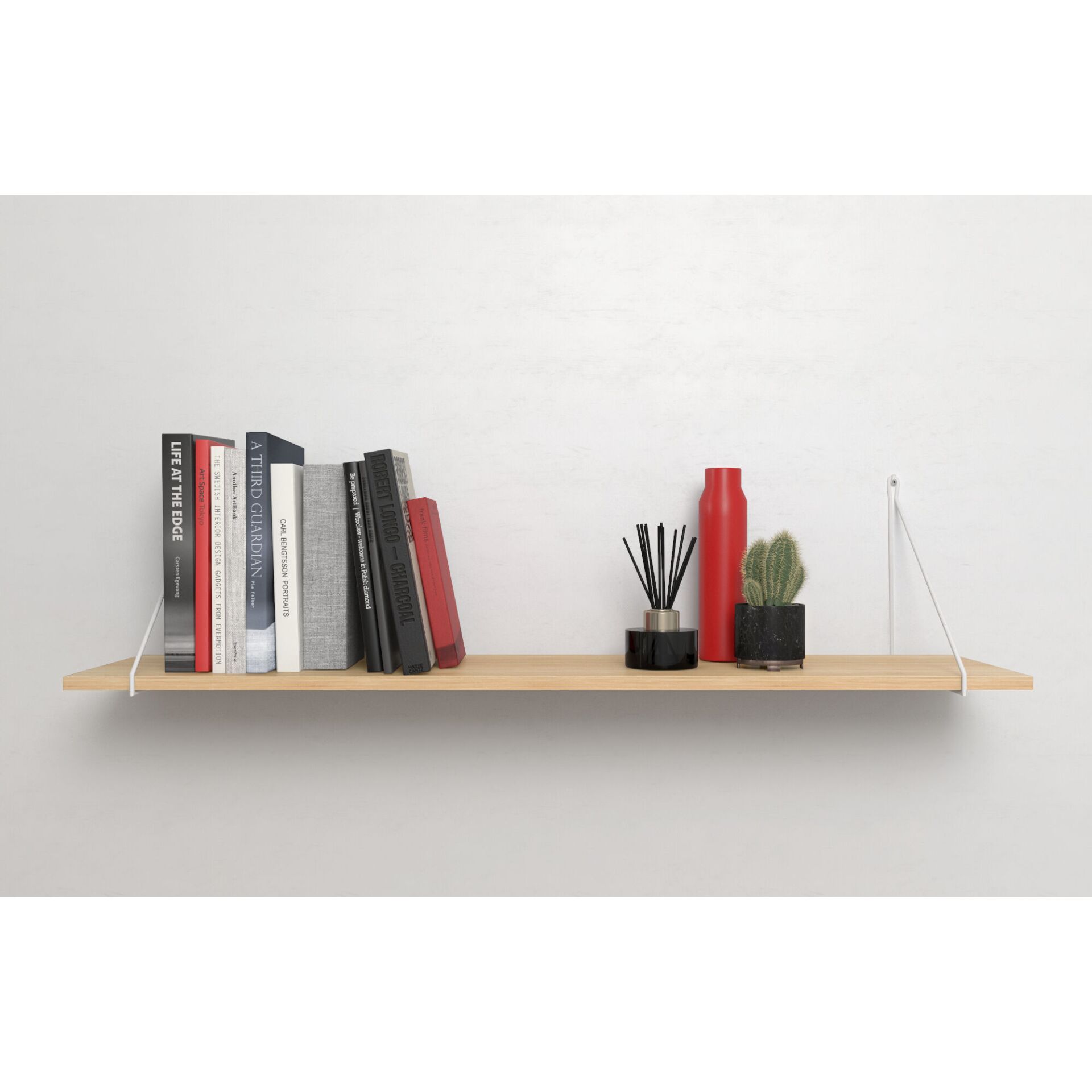Bücherregal, Wandregal, Holzbrett, Rotflasche, Mini-Pflanze