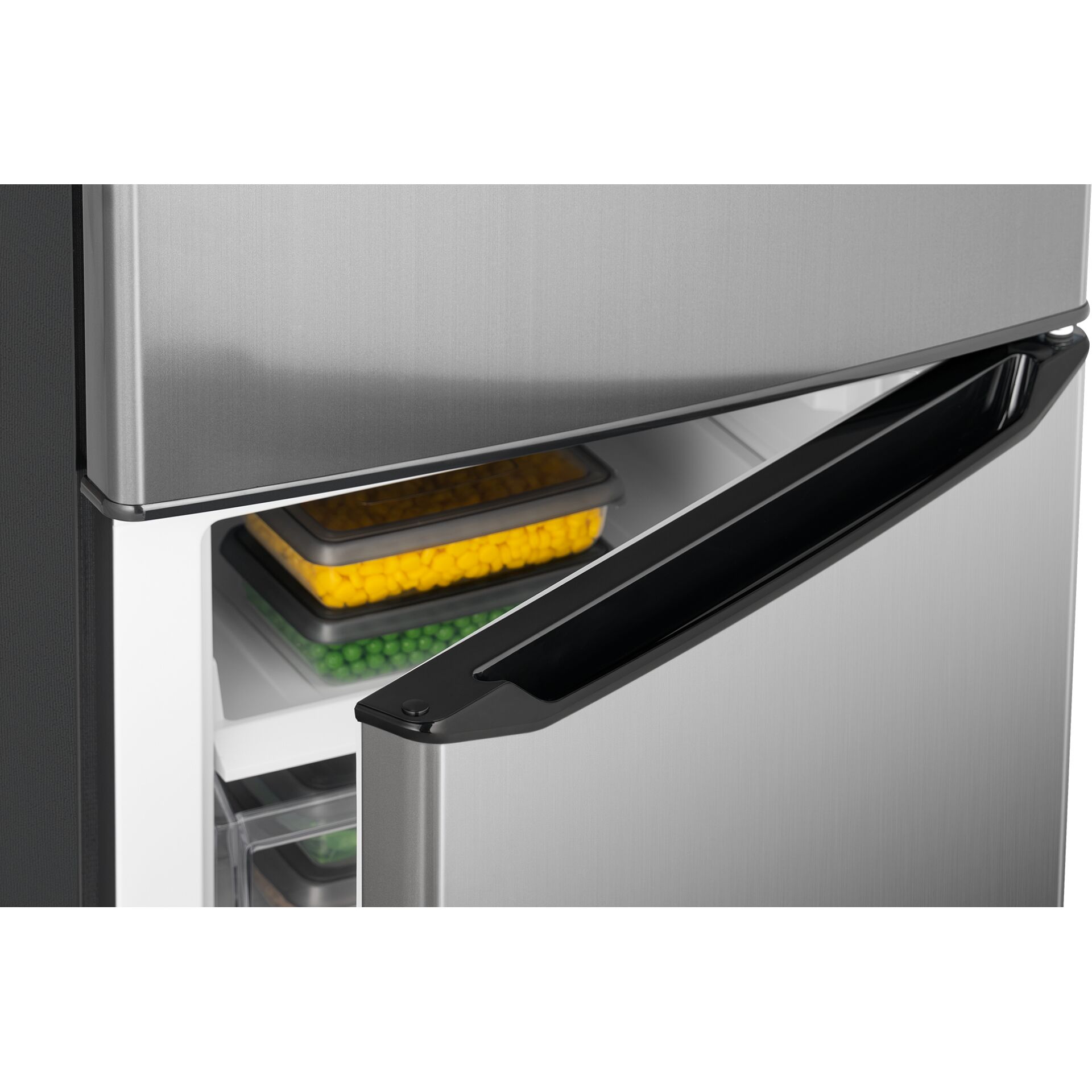 Kühlschrank, Edelstahloptik, Doppeltür, Schwarzer Griff, Gefrierfach