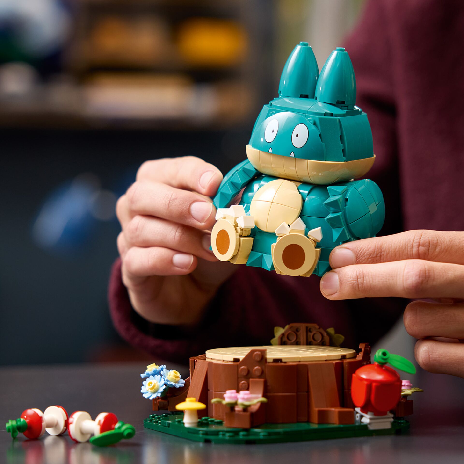Lego toy, Lego figure, turquoise creature, building blocks, playset accessory