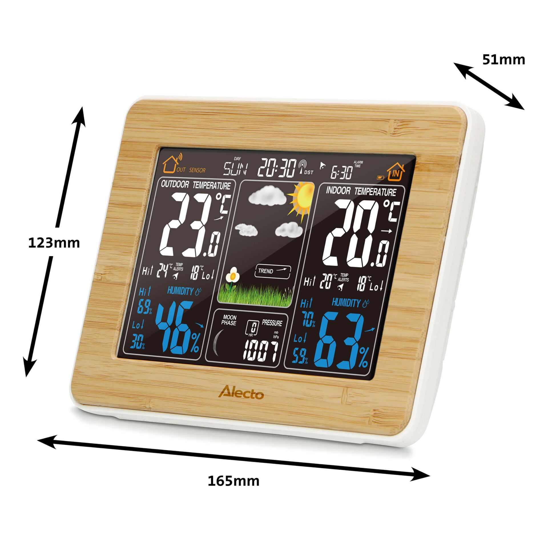 Wetterstation, Digitale Anzeige, Holzrahmen, Wettermonitor, Bambusrahmen