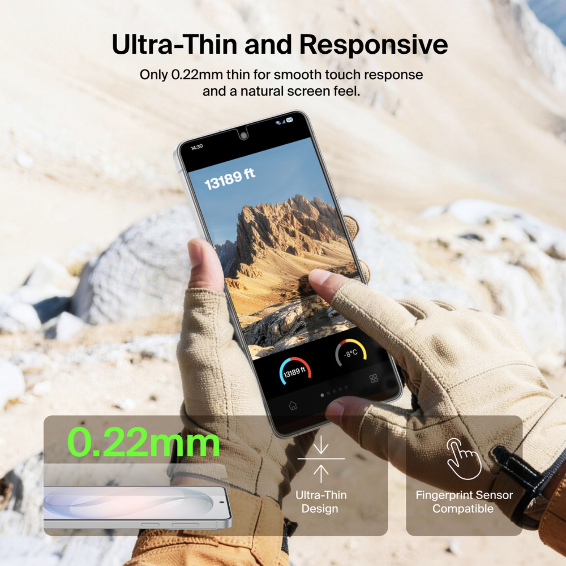 smartphone, glem hands, berglandschaft, hohe sättigung, dünnes design