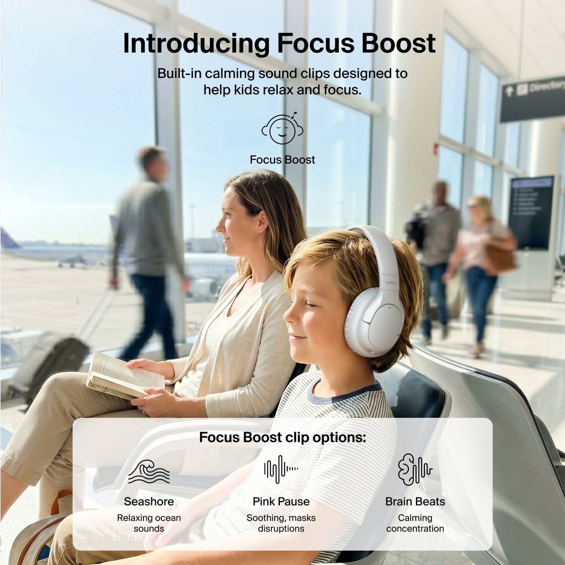 Kopfhörer, Over-Ear, Weiß, Kinder, Flugzeugterminal
