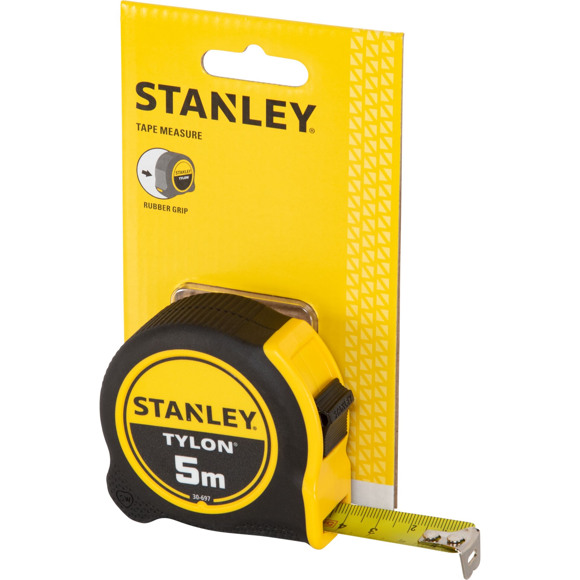 Maßband, Stanley, 5 m, Gummi-Griff, Maßband-Verpackung