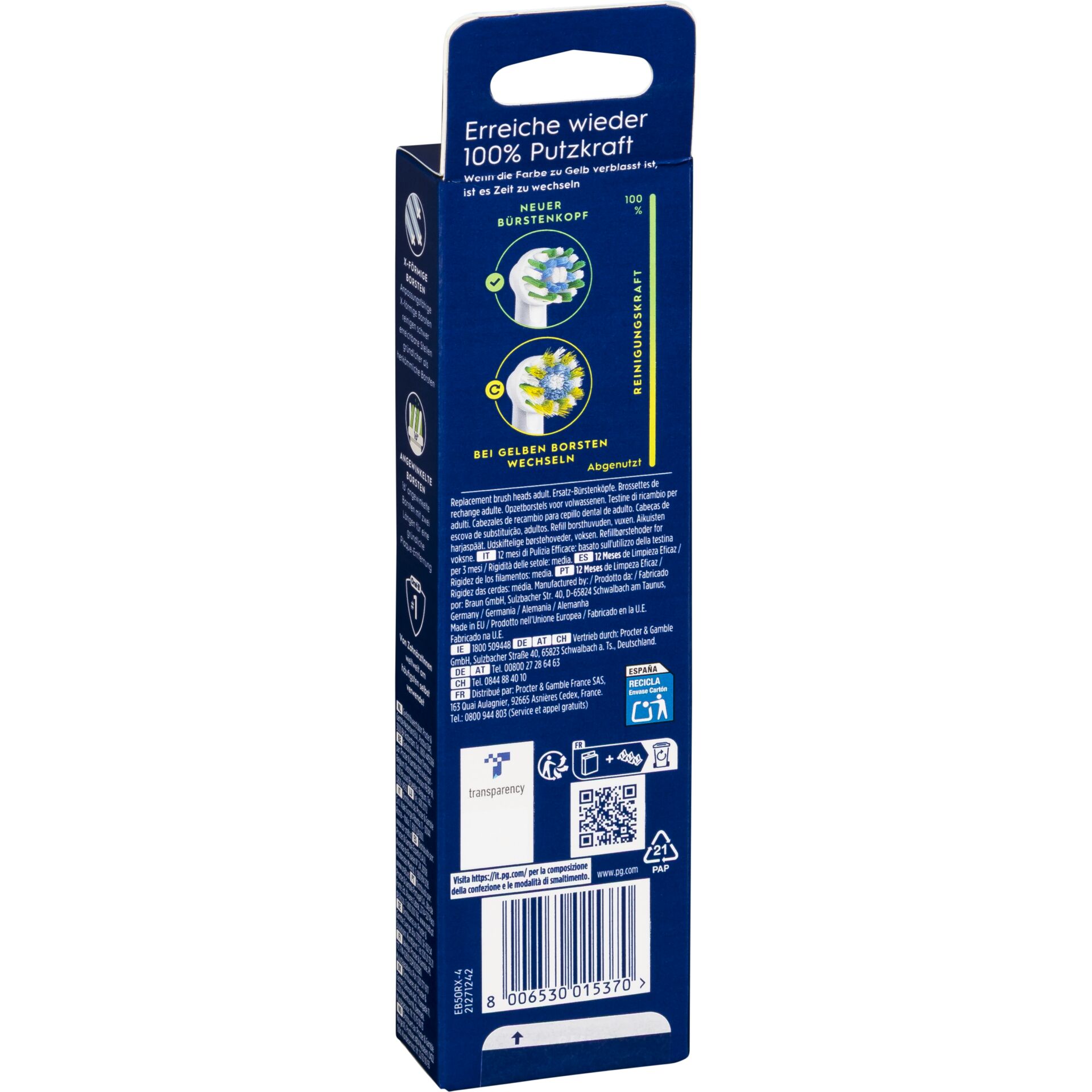 Zahnputzkopfbürste, Zahnreinigung, Bürstenkopf, Weiß/Blau, Reinigungskaft, Zahnputzbecher, Ersatzbürstenkopf, Bleu, Verpackung, Zahnbürstenkopf