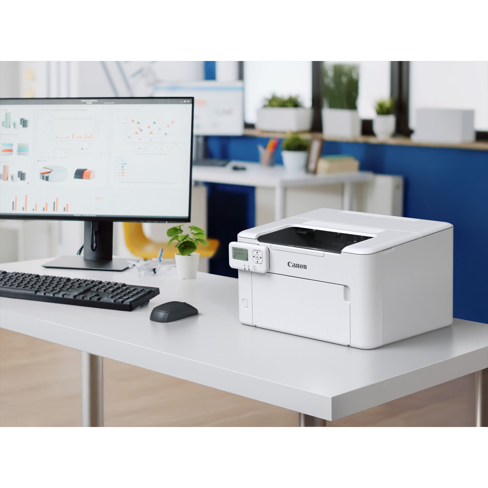 drucker, laserdrucker, Canon, büro, schreibtisch