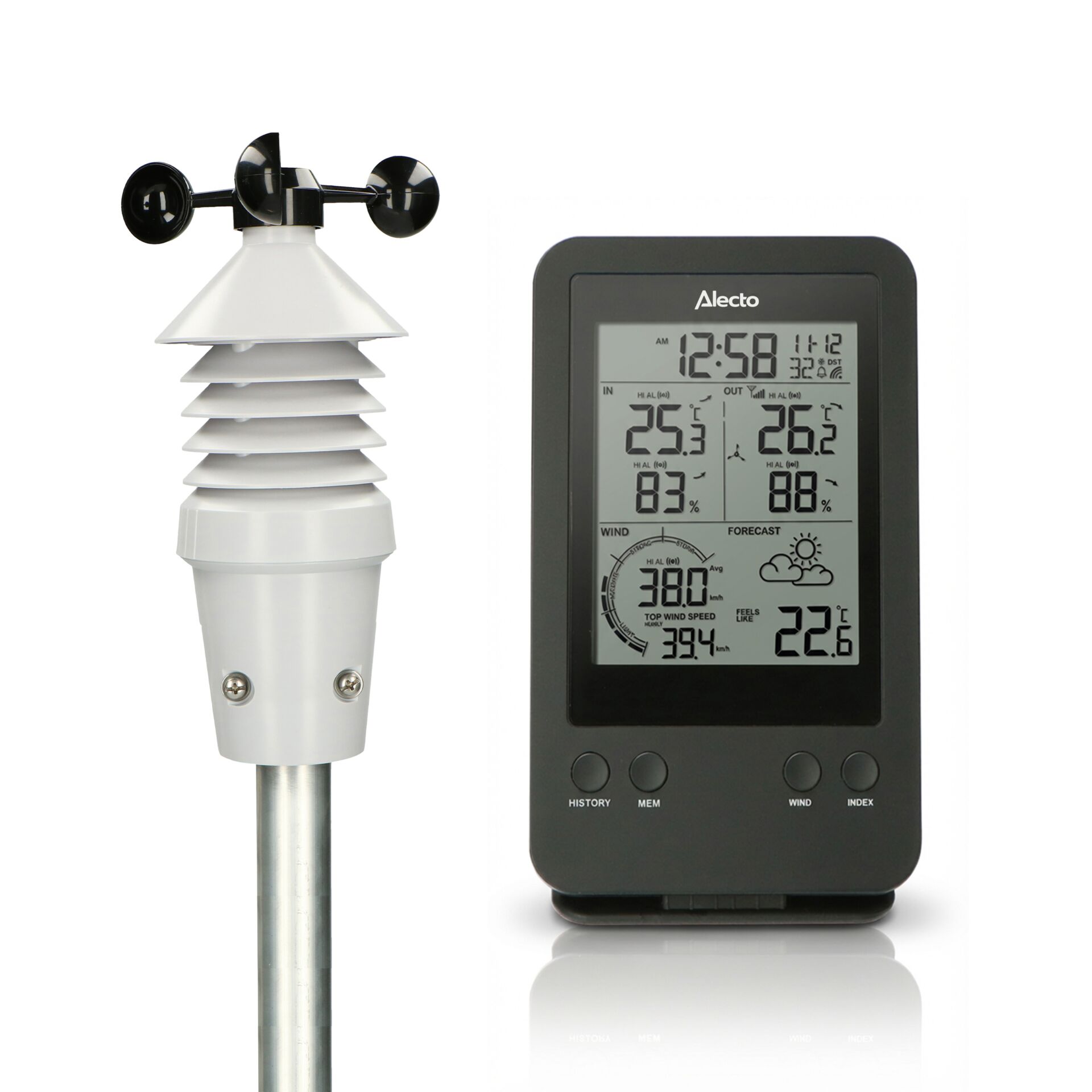 Wetterstation, Windmesser, Digitalgerät, Außensensor, Regenmessung