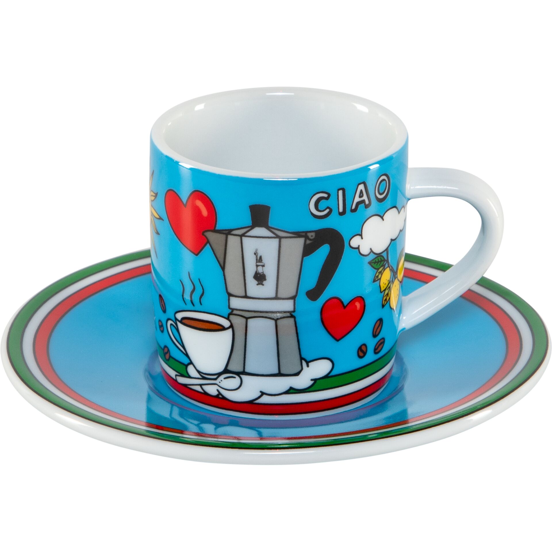 Kaffeetasse, Moka-Topf, Blaues Muster, Teller-Set, Küchenaccessoire