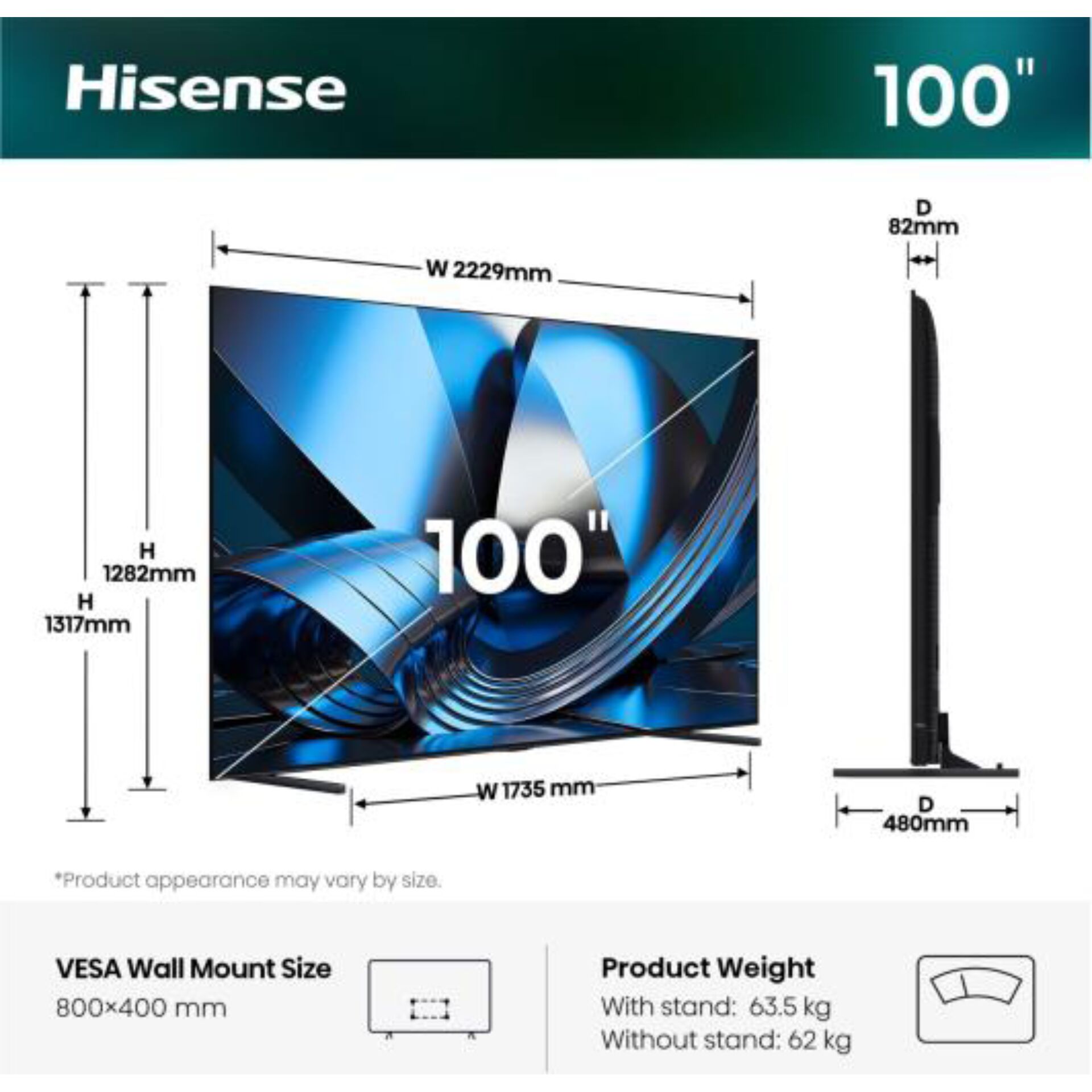 100-Zoll, LED-Fernseher, Ultra schmal, Wandmontage, Durchmesser 82mm D