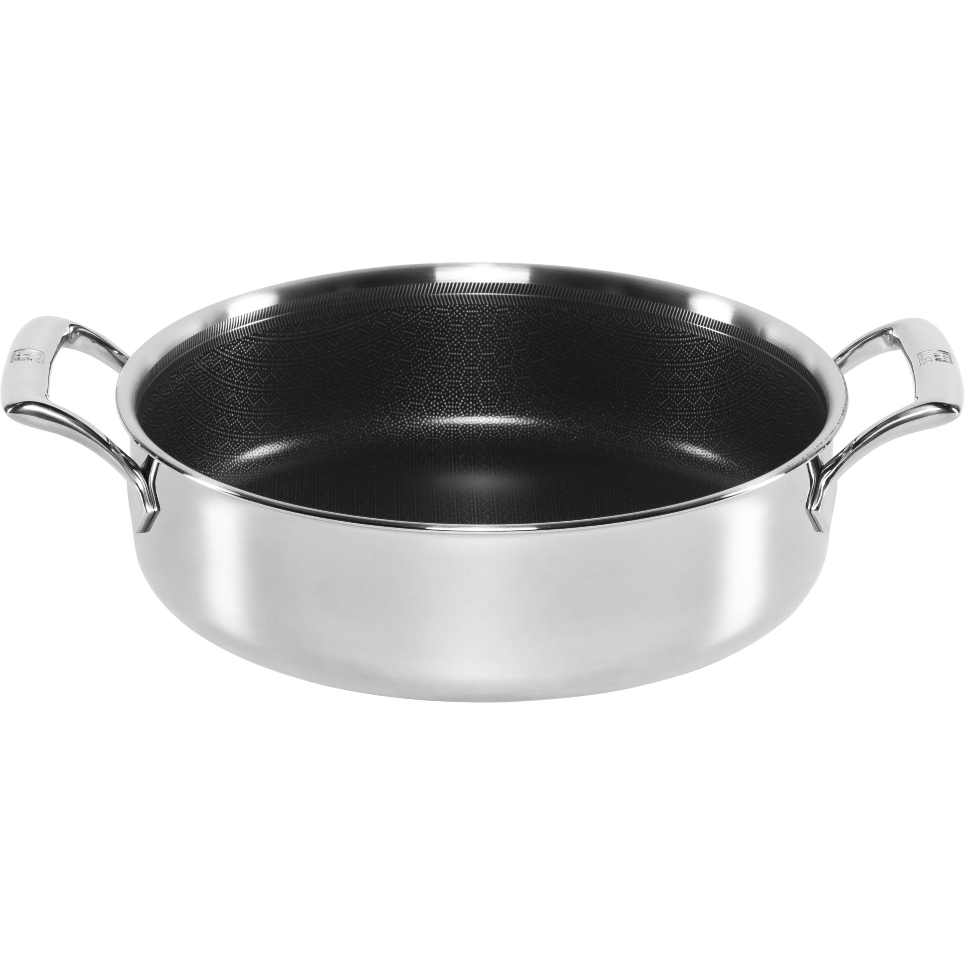 Bratpfanne, Edelstahl, antihaft, runde Form, Griffe