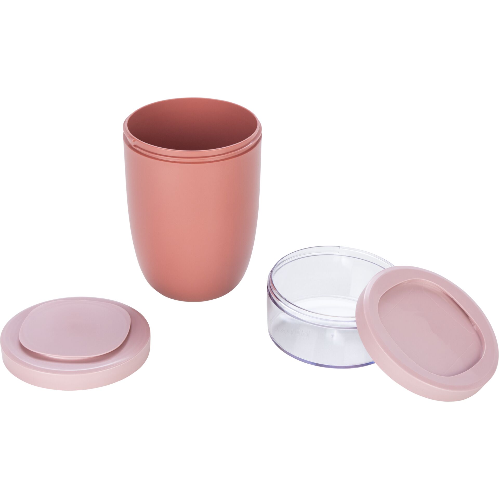 Reisebecher, isolierter Becher, pink, pink-beige, klarer Deckel
