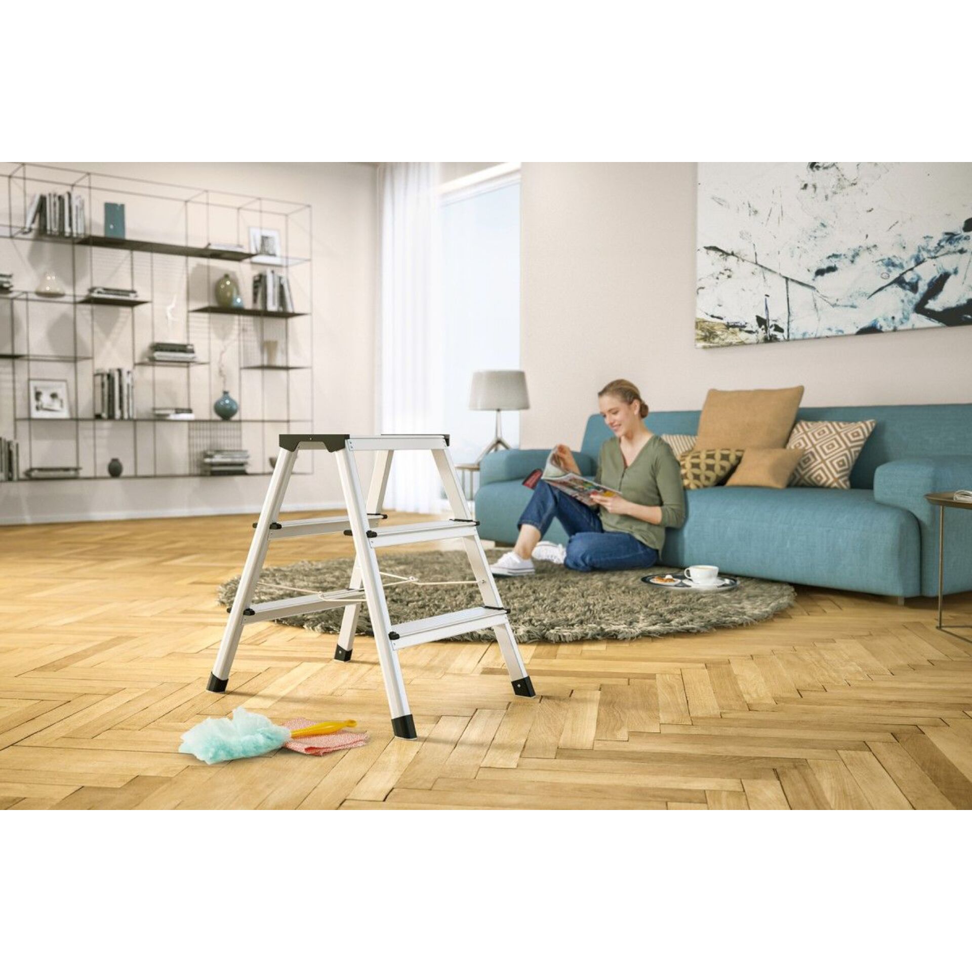Sprossenleiter, Aluminiumleiter, Wohnaccessoire, Wohnzimmer, Inneneinrichtung
