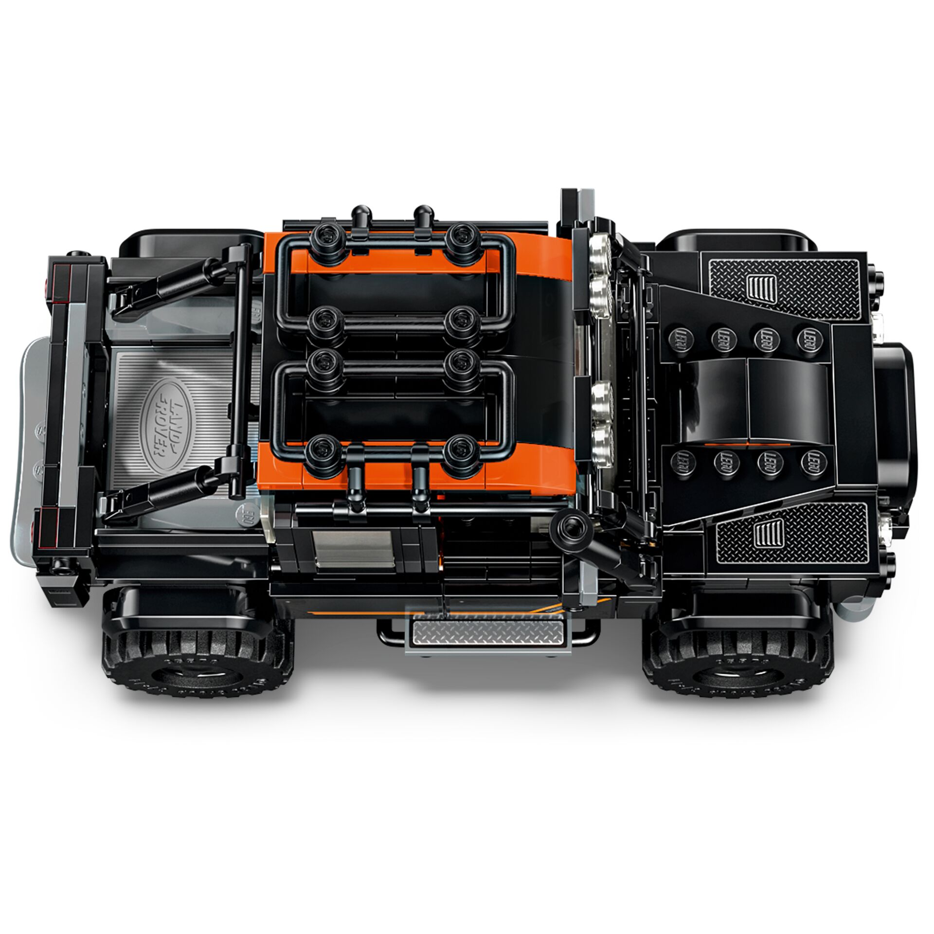 Oberseite Auto, Kisten/Containers, Orange Akzente, Lego Modell, Gummie Reifen