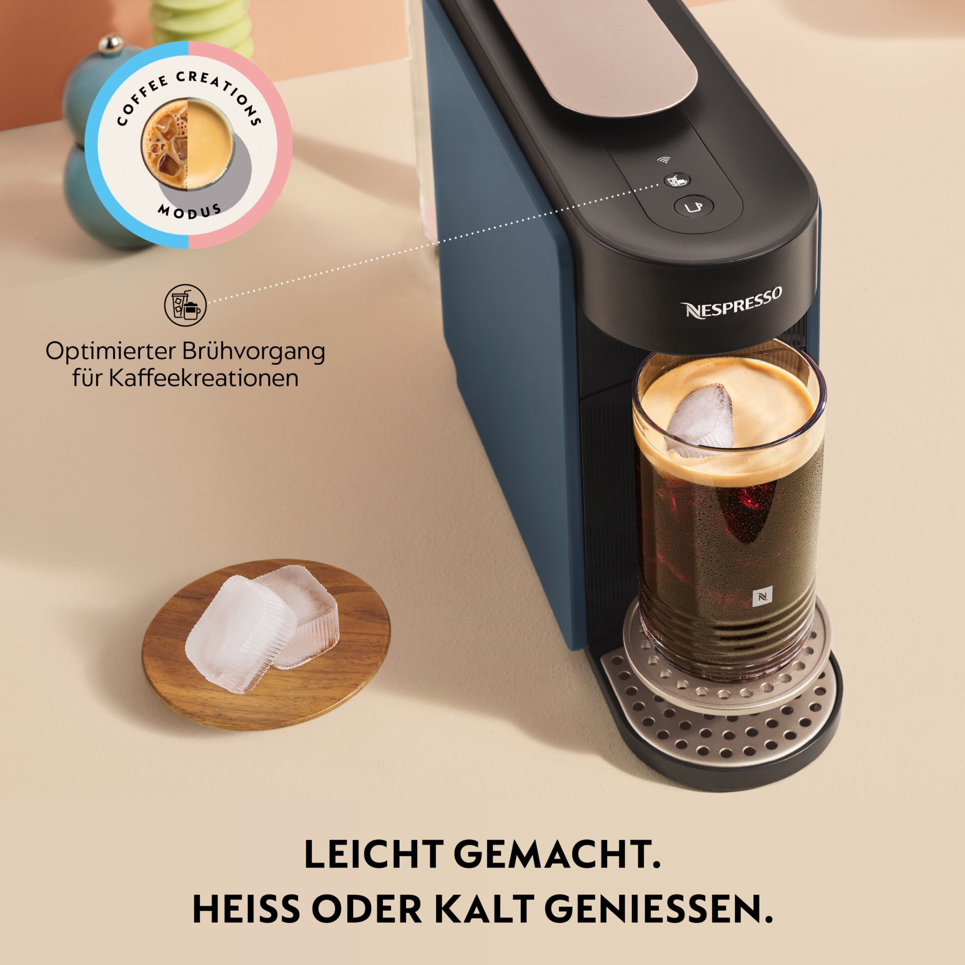 Kaffeemaschine, Espresso, Pulverkaffee, Kaffeezubereitung, Glas mit Eis