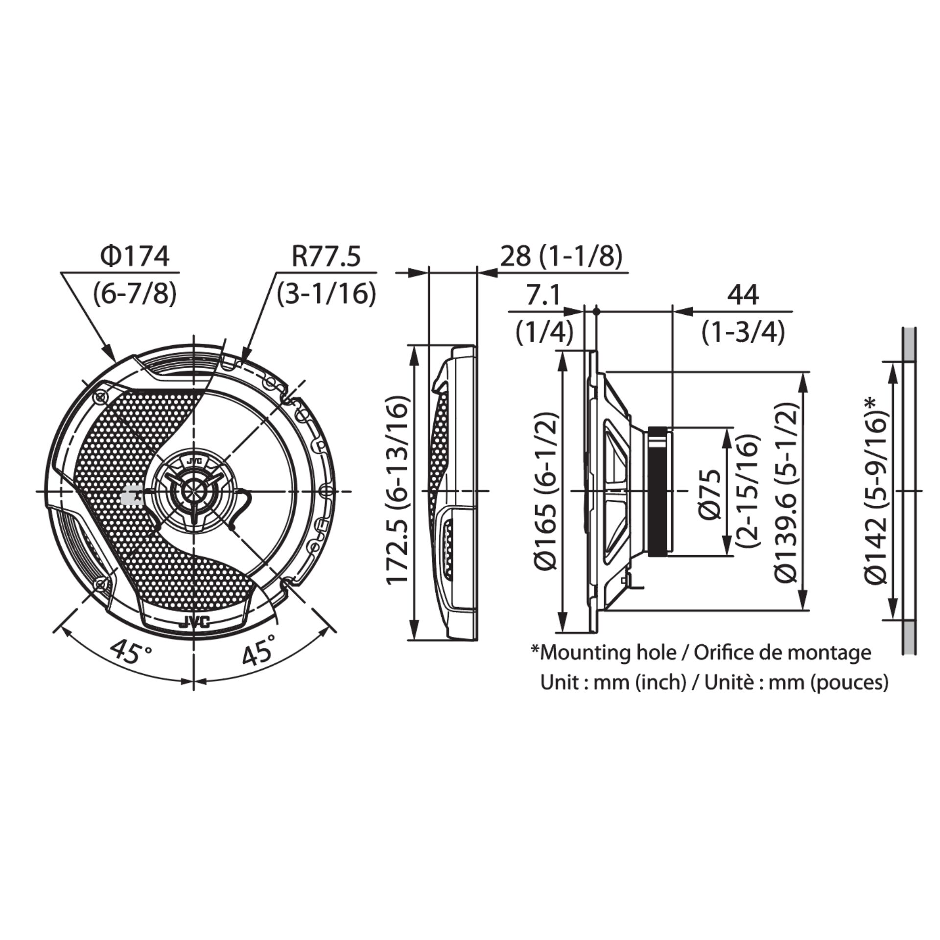 Lautsprecher, Autoradio, Woofer, Lautsprecher-Durchmesser, Montagebohrungen