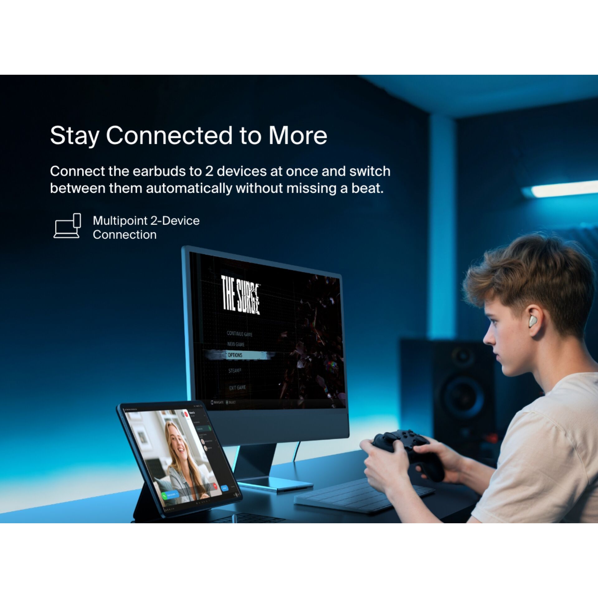 gaming, controller, monitor, tablet, video call