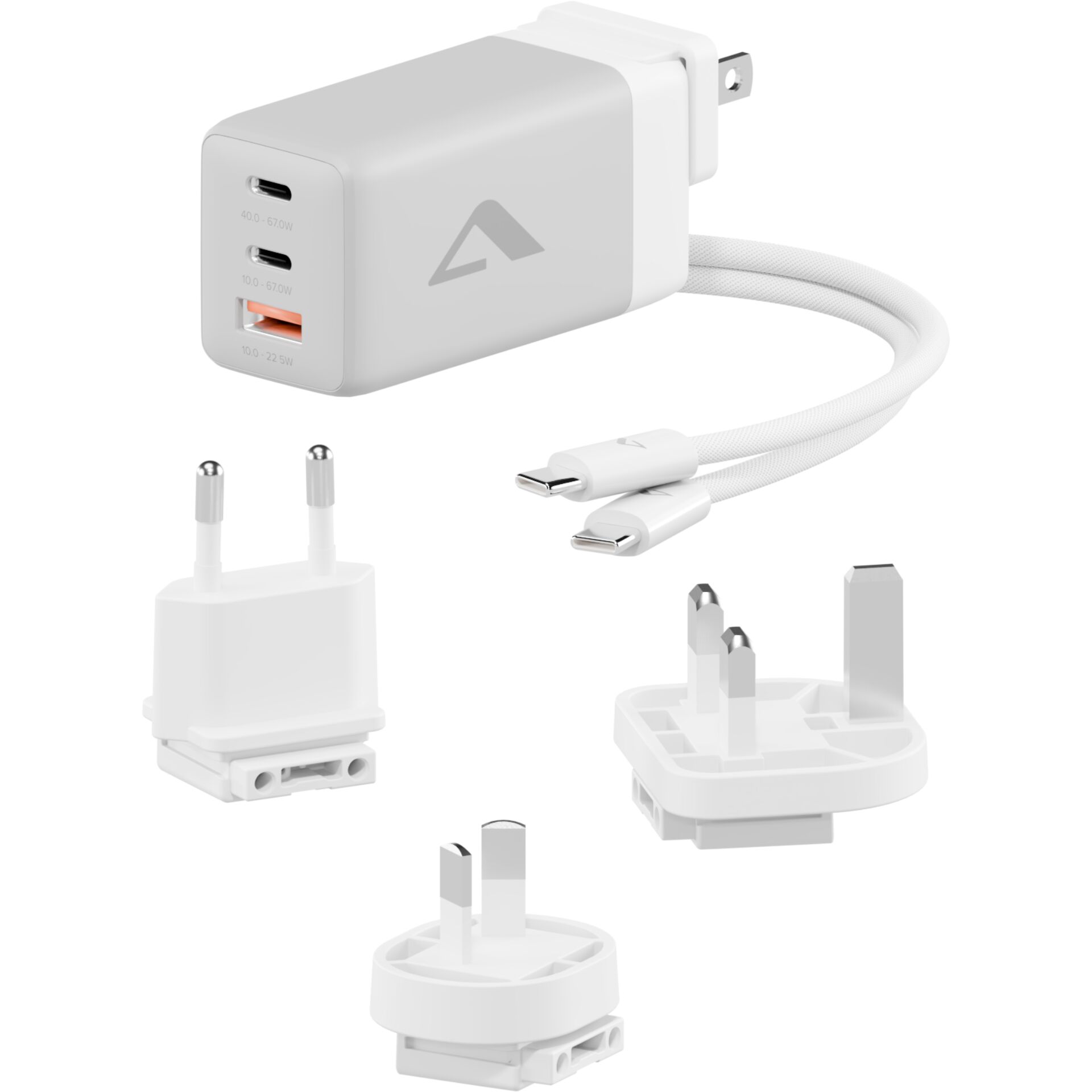 USB-C, USB-C-Ladegerät, Wandladegerät, Multiport-Ladegerät, Reiseladegerät, usb-cwall charger, multiport charger, foldable plug, usb-c cables, white adapter