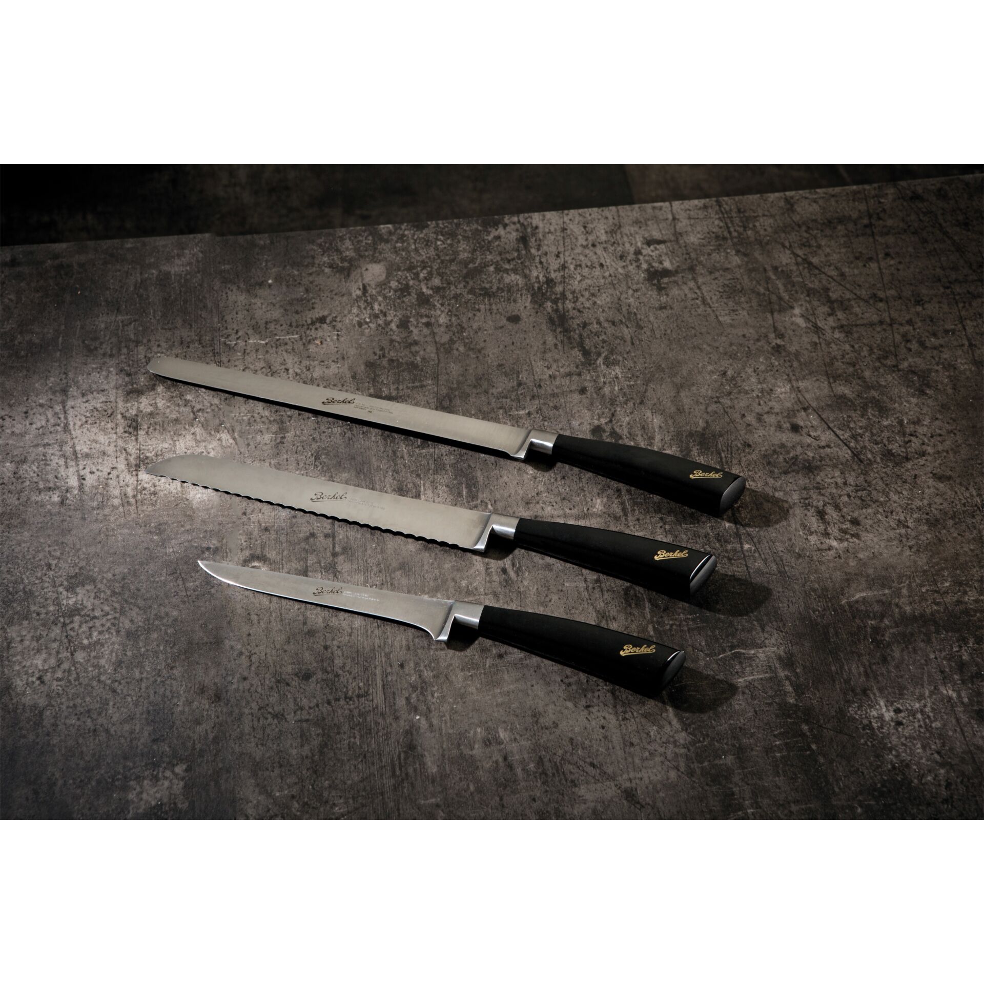 messer, Küchenmesser, Steakmesser, schwarz Griff, Dreier-Set
