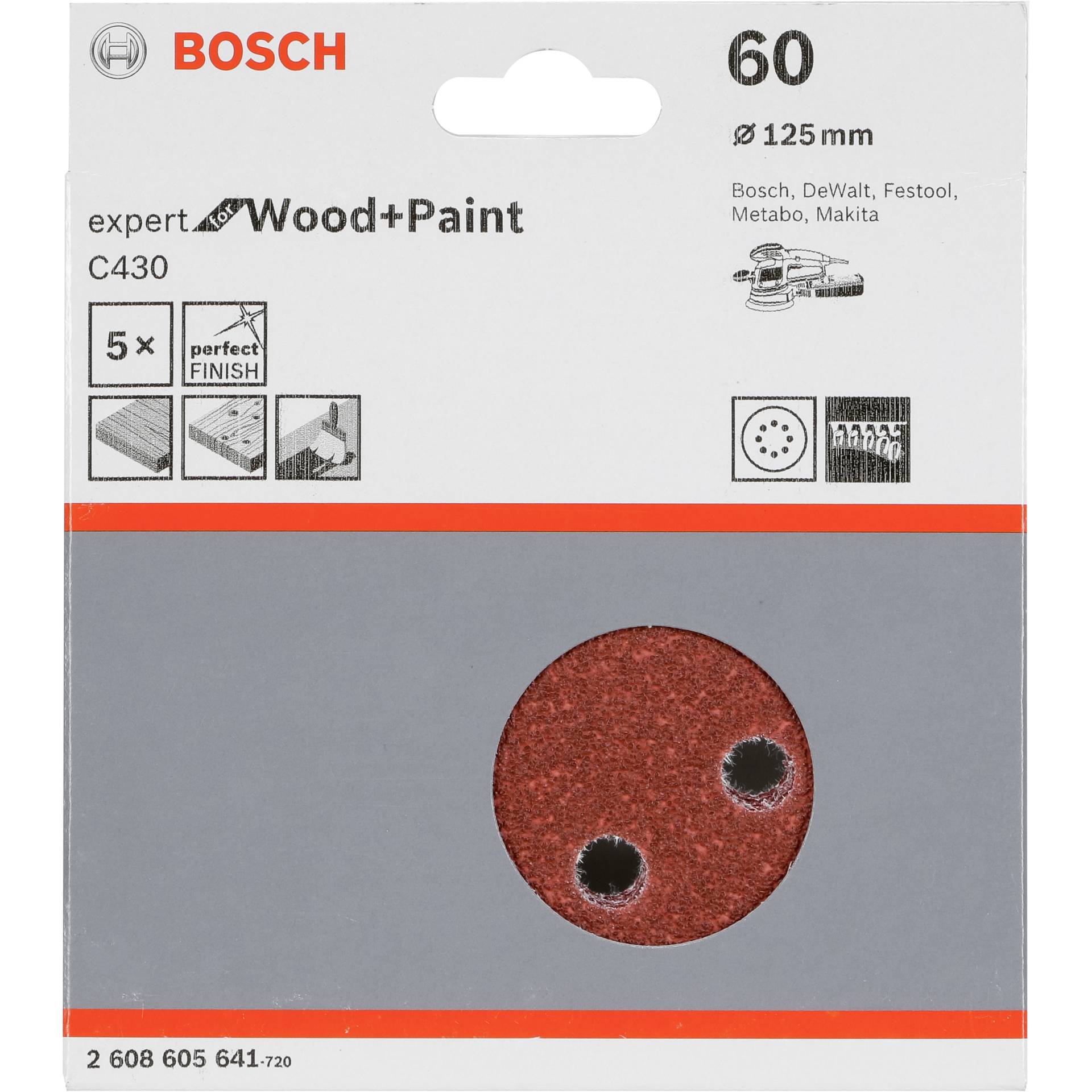 Bosch Schleifblatt C 430 D125MM  Holz Körnung 60 5 St.