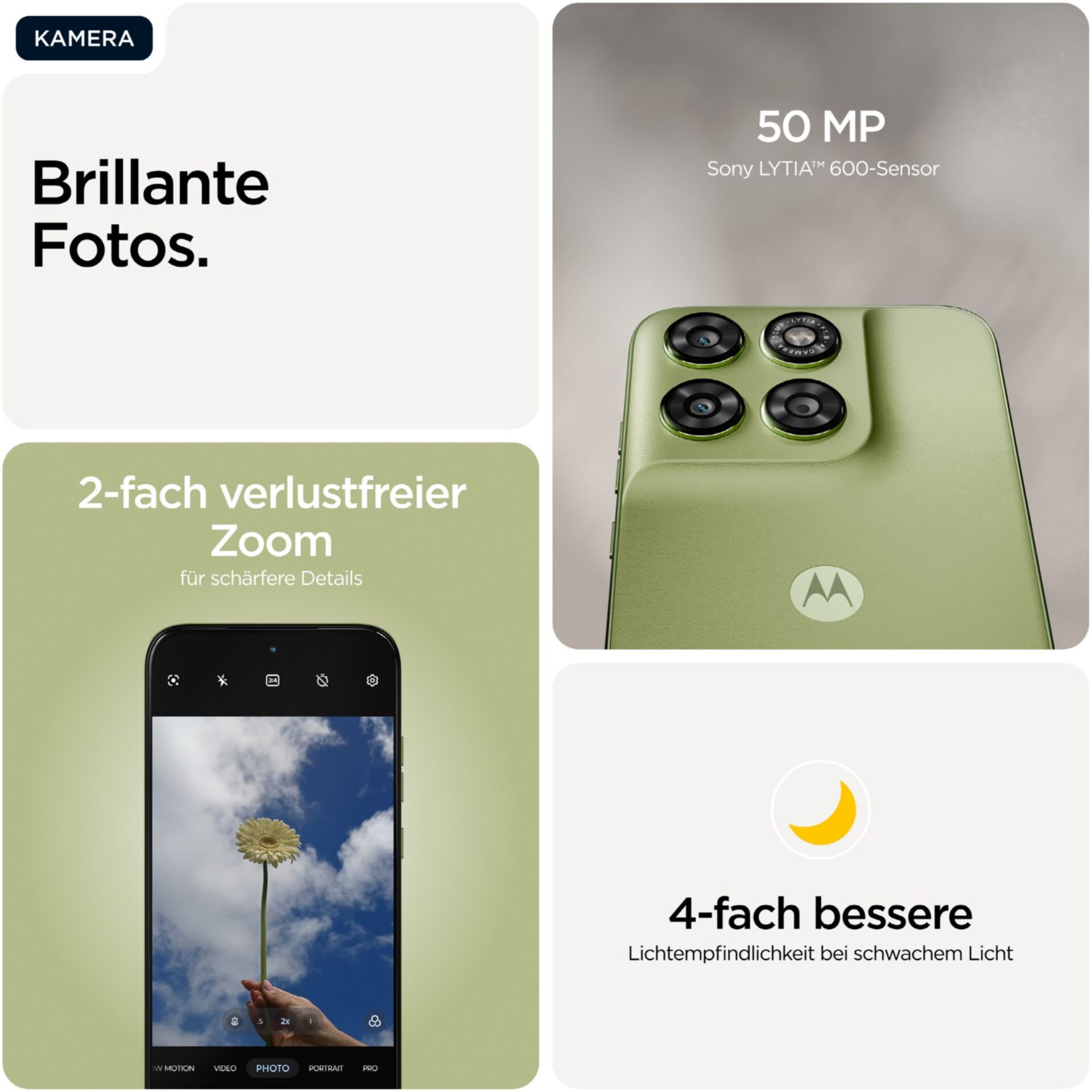 Kamera, 50 MP, Lytia 600-Sensor, Quad Kamera, Nachtmodus