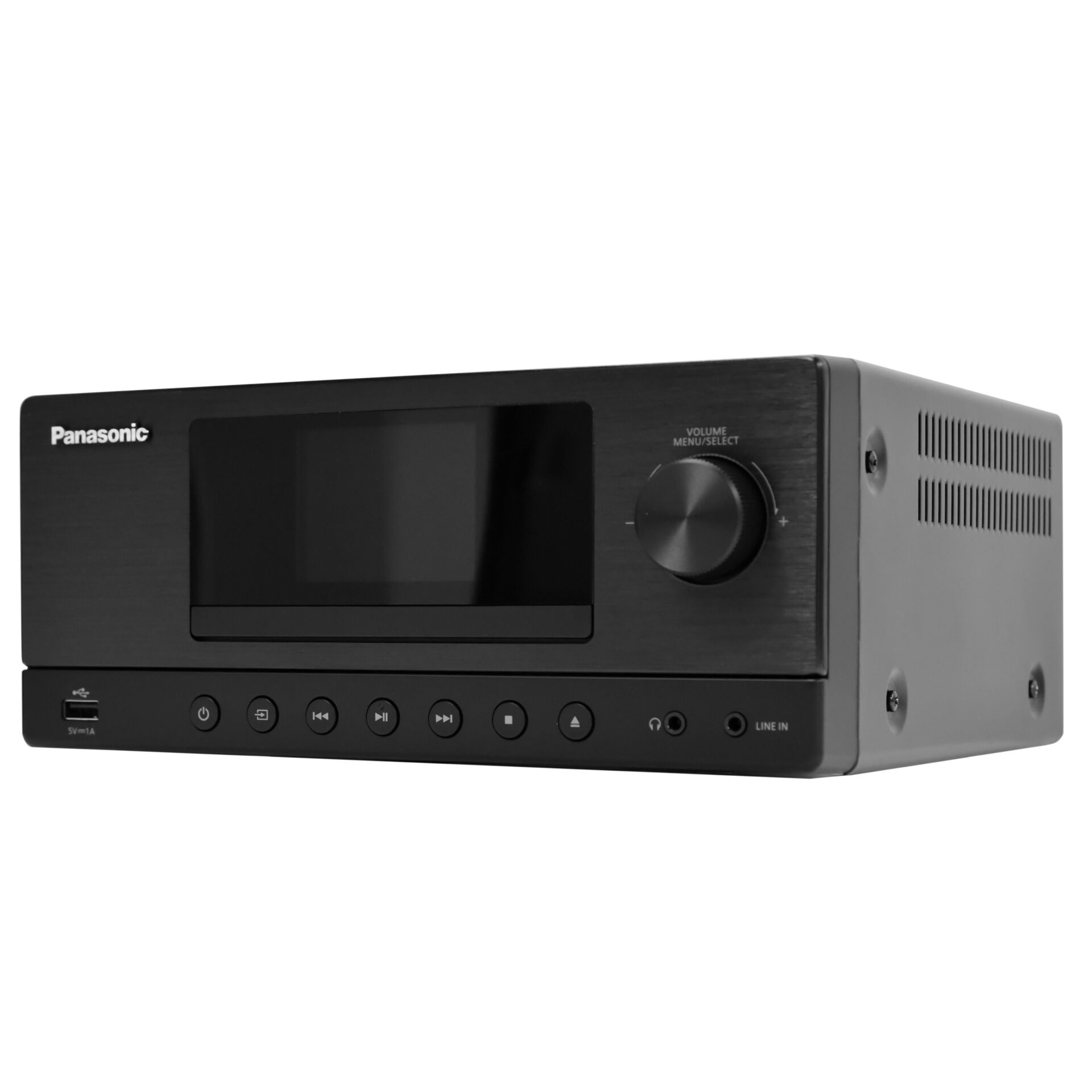 stereoempfänger, musiksystem, schwarz, frontpanel, bedienknopf