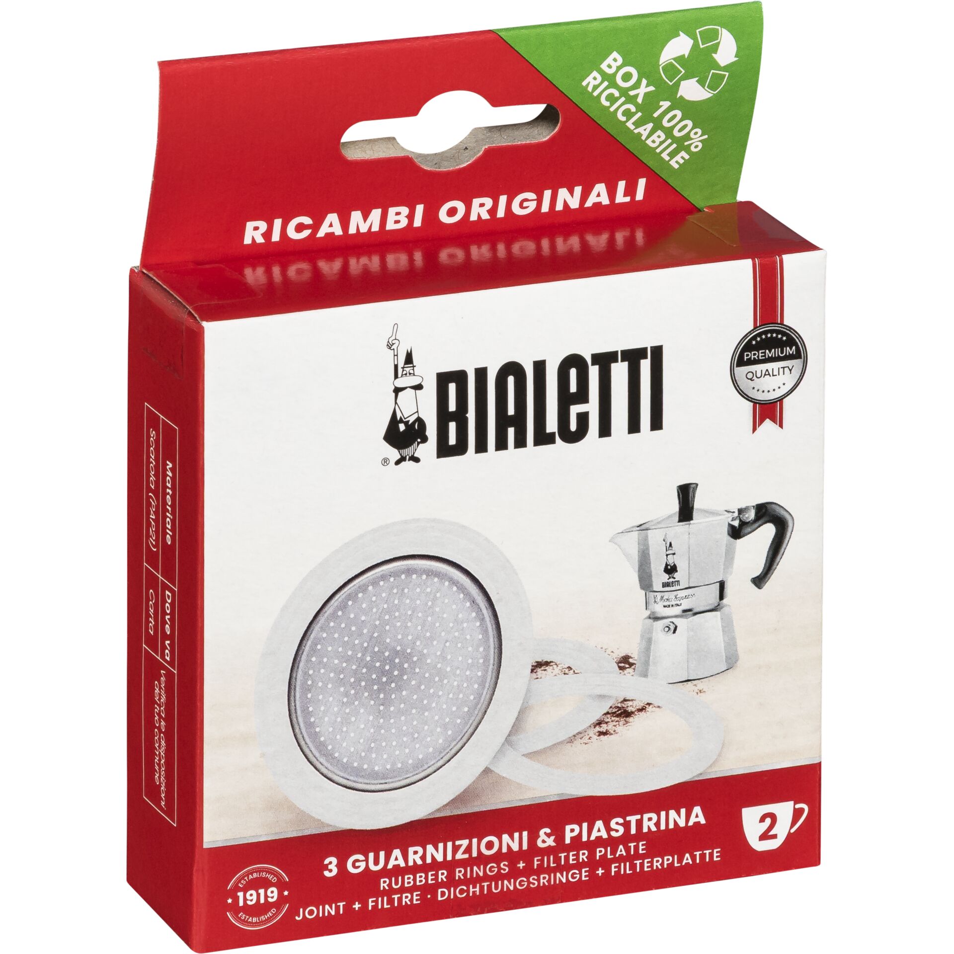 Bialetti Ricambi 3 Ersatz-  dichtungen +1 Filter 2 Tassen