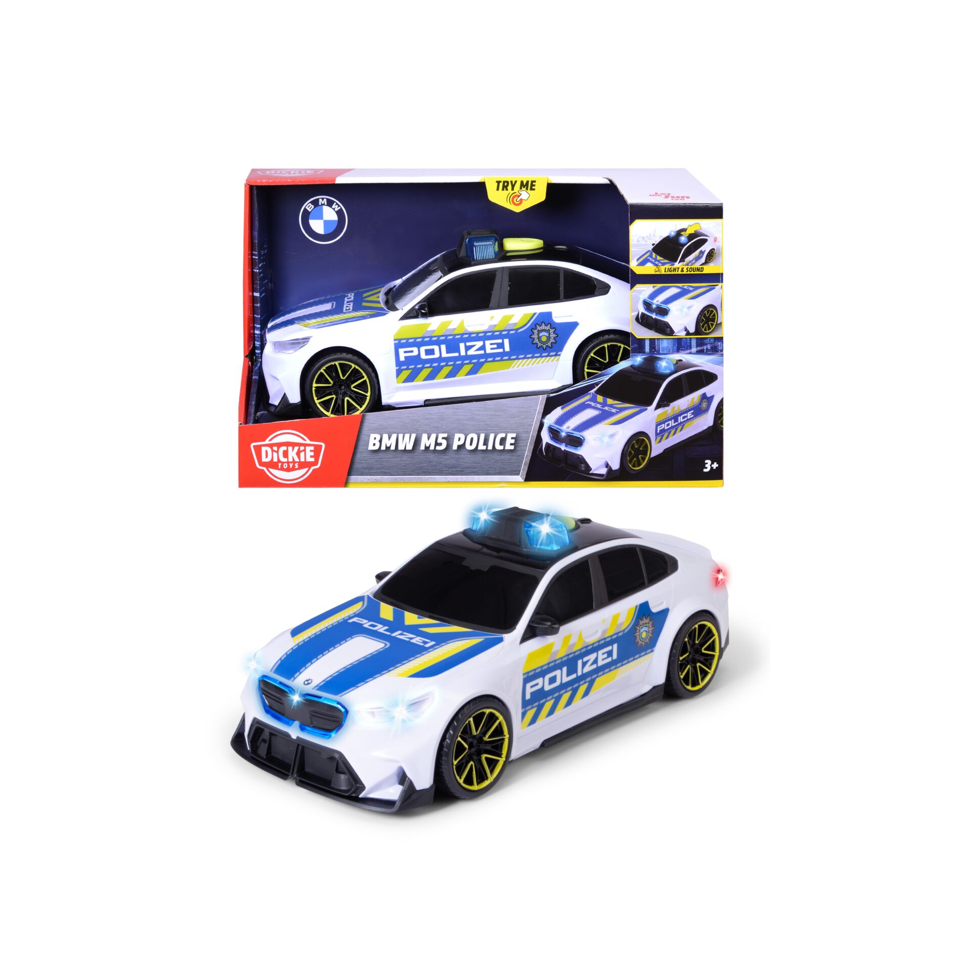 Polizei Auto, Spielzeugauto, BMW M5, gelbe Akzente, Lichtfunktionen