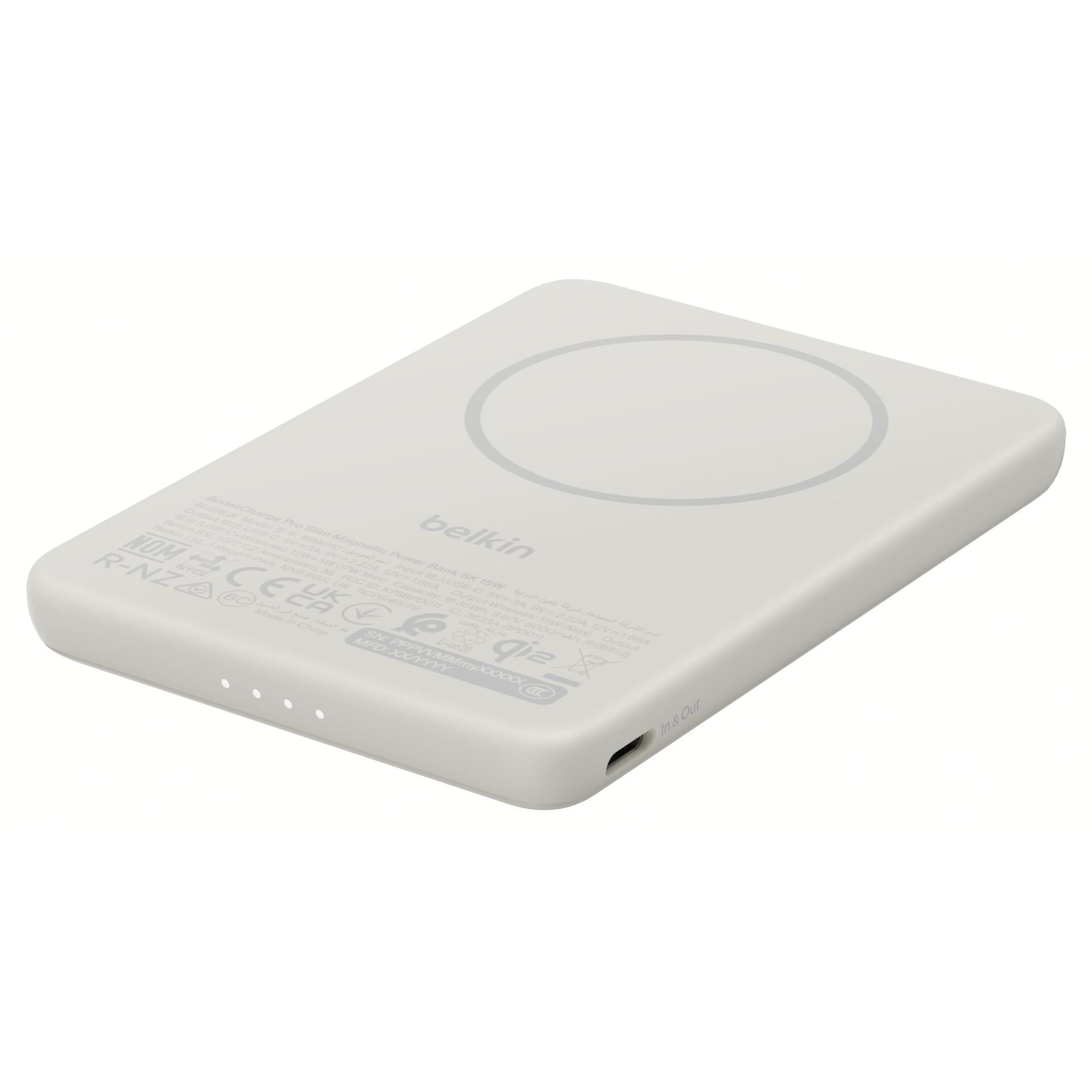 Powerbank, kabellose Ladegerät, tragbare Batterie, USB-C, weiß