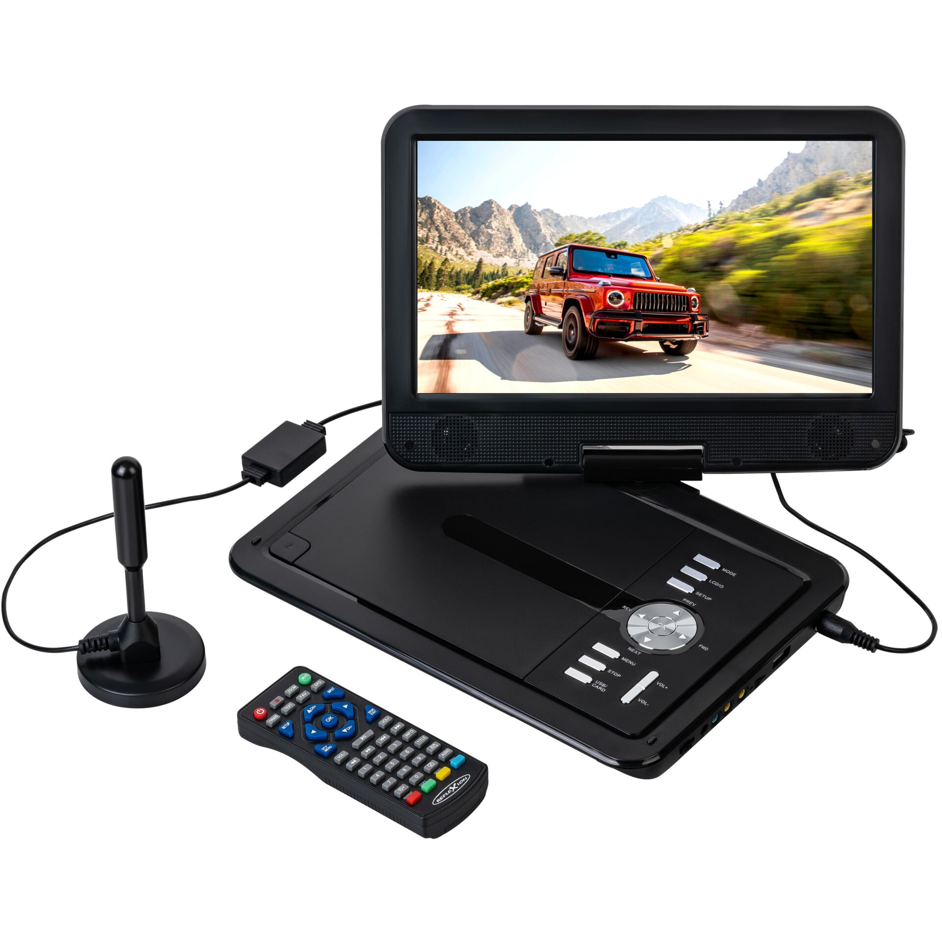 Elektronik, Fernsteuerung, Computer, PC, Bildschirm, tragbarer DVD-Player, LCD-Bildschirm, schwarz, Fernbedienung, Drehdisplay